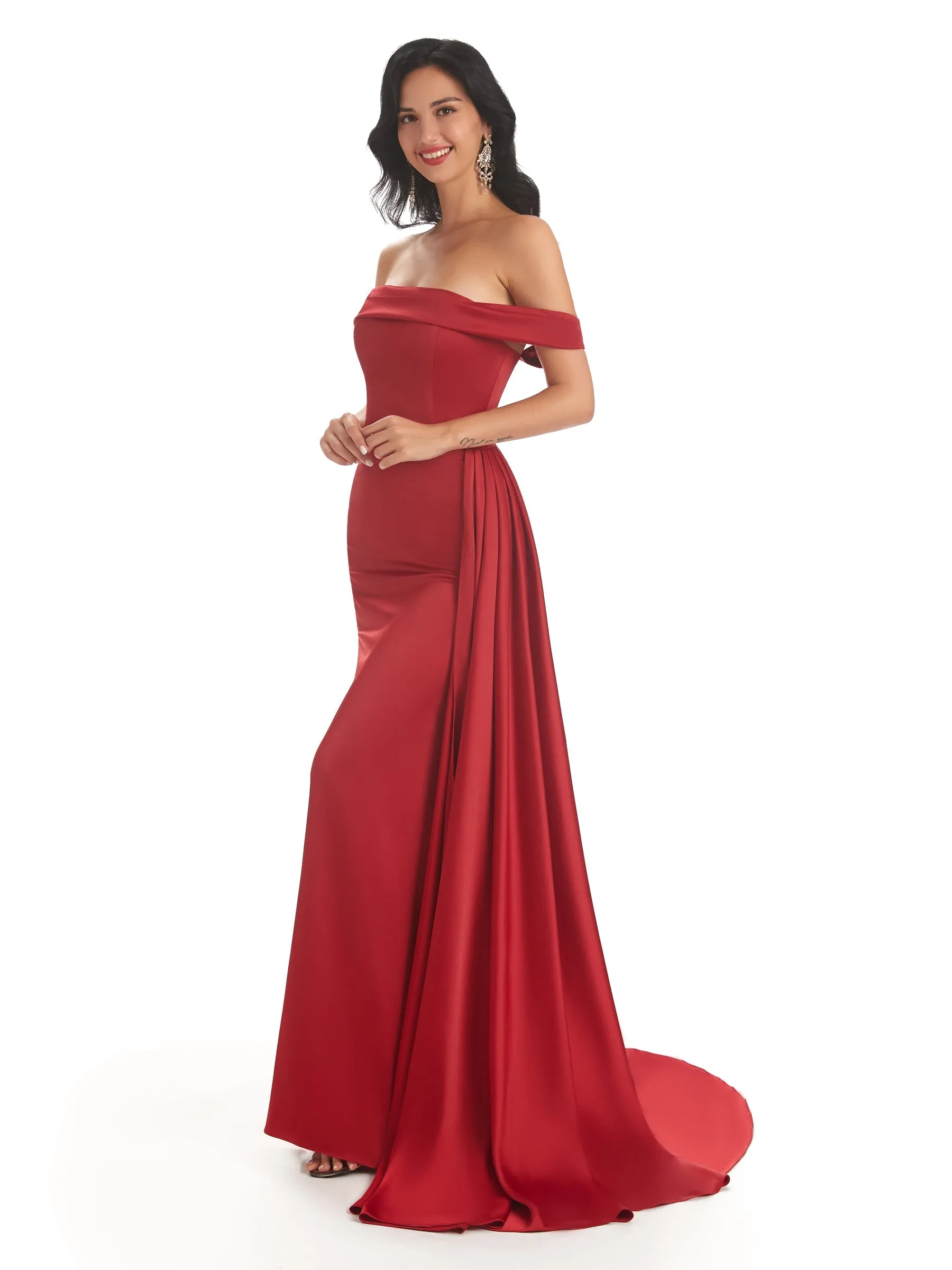 Sexy Off Shoulder Soft Satin Mermaid Long Prom Dresses Online sold by ChicSew product image thumbnail 5