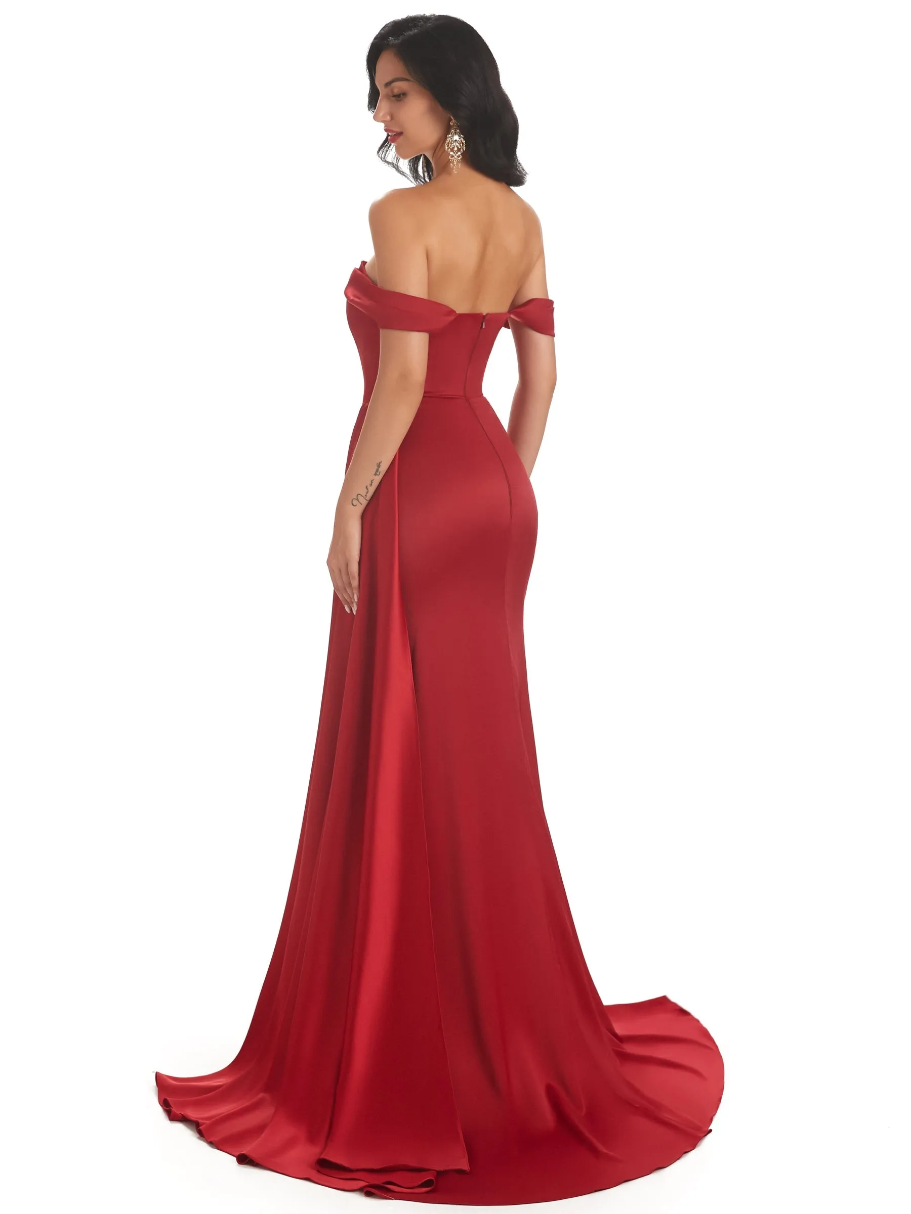 Sexy Off Shoulder Soft Satin Mermaid Long Prom Dresses Online sold by ChicSew product image thumbnail 3