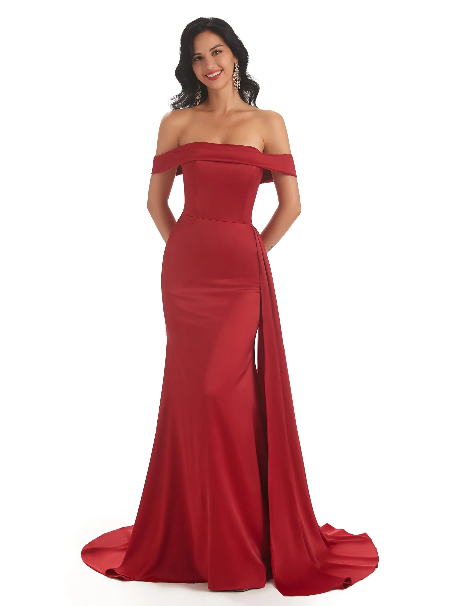 Sexy Off Shoulder Soft Satin Mermaid Long Prom Dresses Online sold by ChicSew