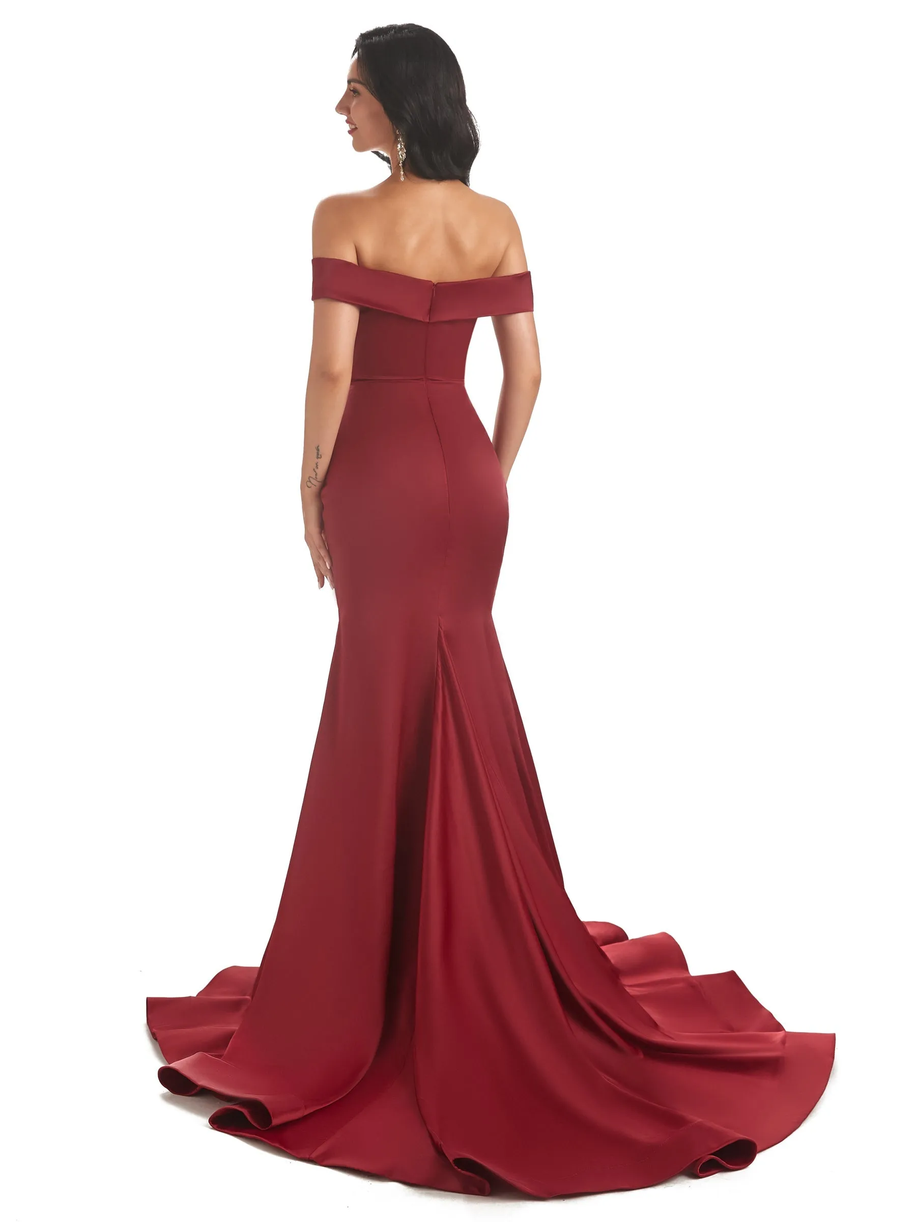 Sexy Mermaid Off Shoulder Soft Satin Long Prom Dresses Online sold by ChicSew product image thumbnail 4