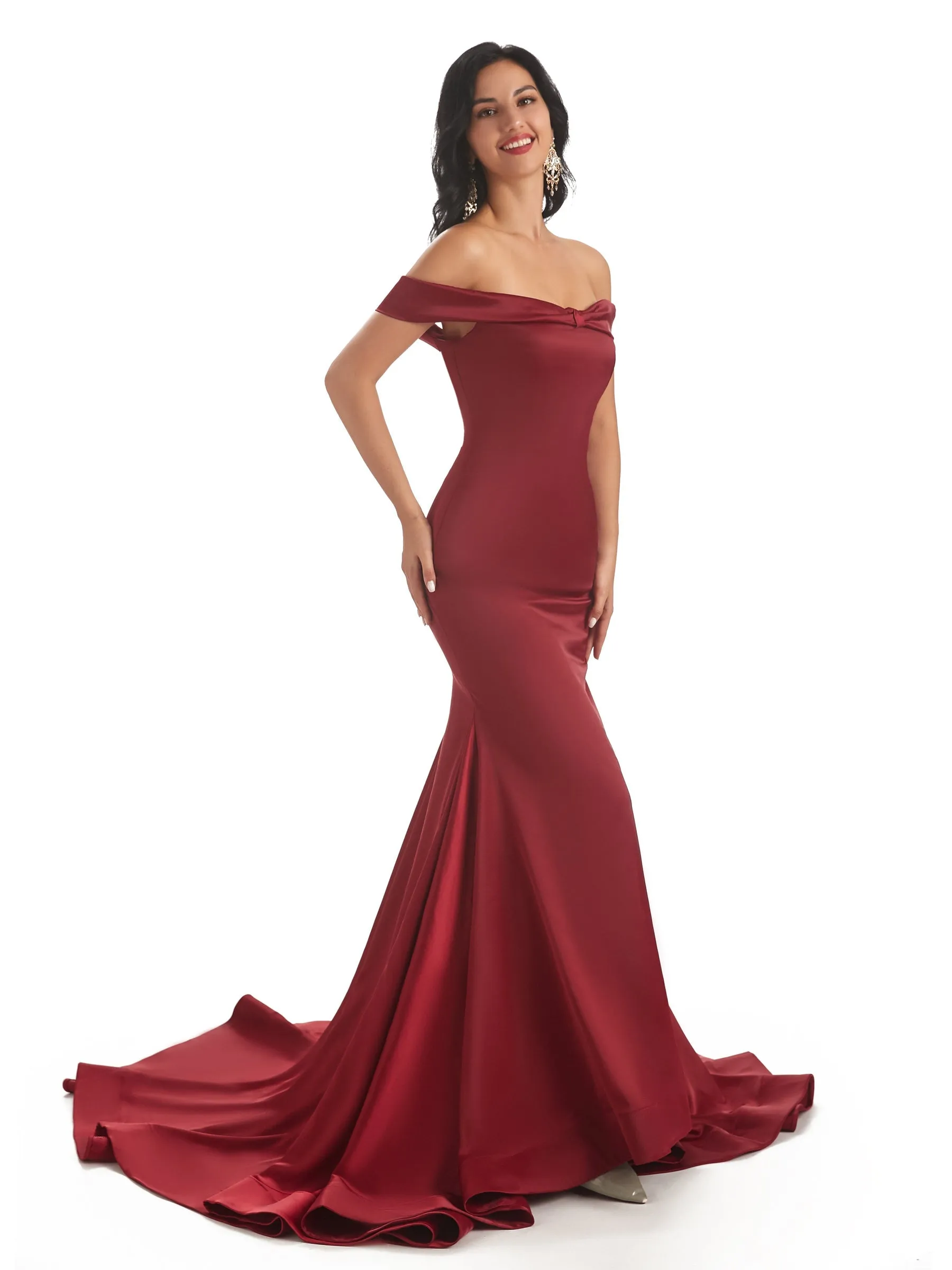 Sexy Mermaid Off Shoulder Soft Satin Long Prom Dresses Online sold by ChicSew product image thumbnail 5
