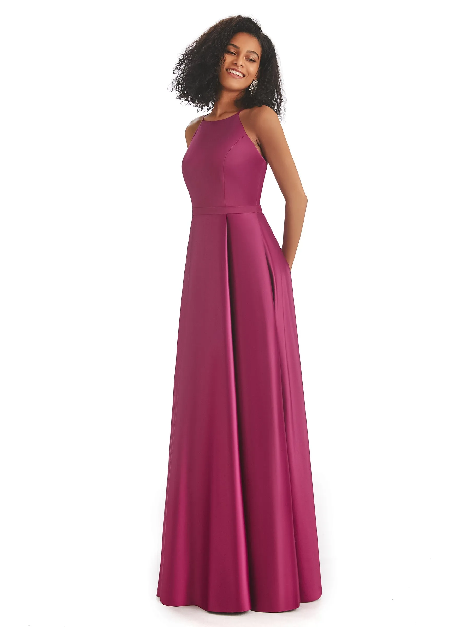 Elegant Satin A-line Halter Long A-line Maxi Prom Dresses Online sold by ChicSew product image thumbnail 4