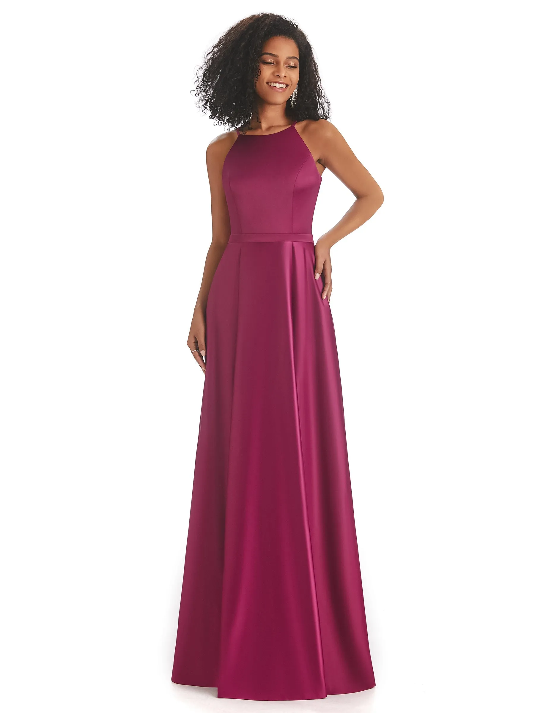 Elegant Satin A-line Halter Long A-line Maxi Prom Dresses Online sold by ChicSew product image thumbnail 5