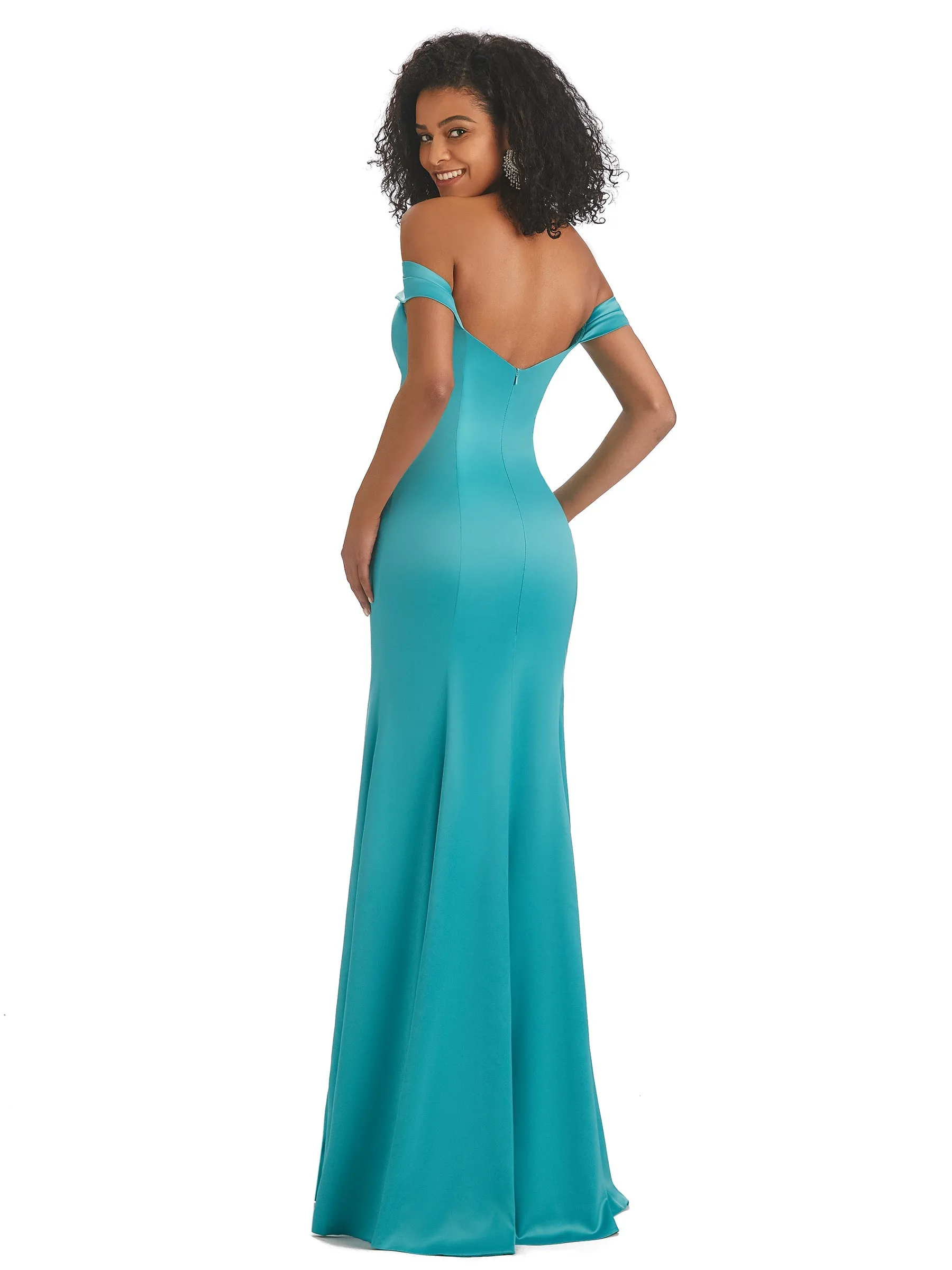 Simple Off Shoulder Mermaid Maxi Long Satin Prom Dresses Online sold by ChicSew product image thumbnail 4