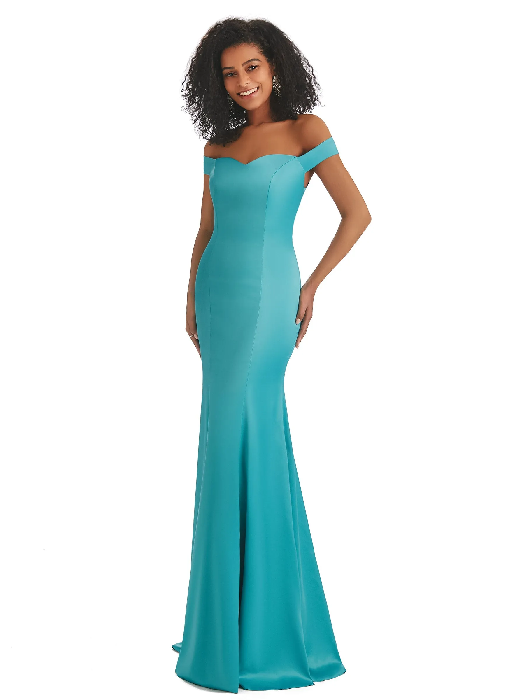 Simple Off Shoulder Mermaid Maxi Long Satin Prom Dresses Online sold by ChicSew product image thumbnail 5