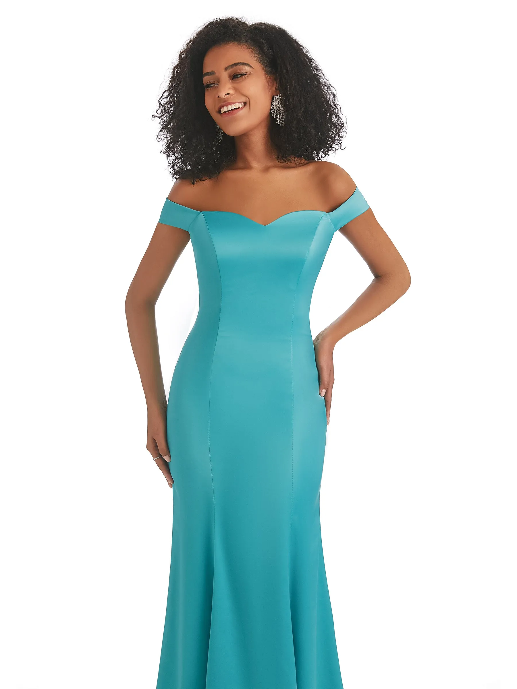 Simple Off Shoulder Mermaid Maxi Long Satin Prom Dresses Online sold by ChicSew product image thumbnail 3