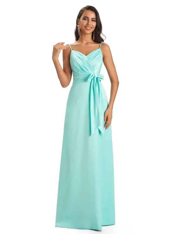 Sexy Soft Satin Spaghetti Straps Elegant A-Line Long Prom Dresses sold by ChicSew