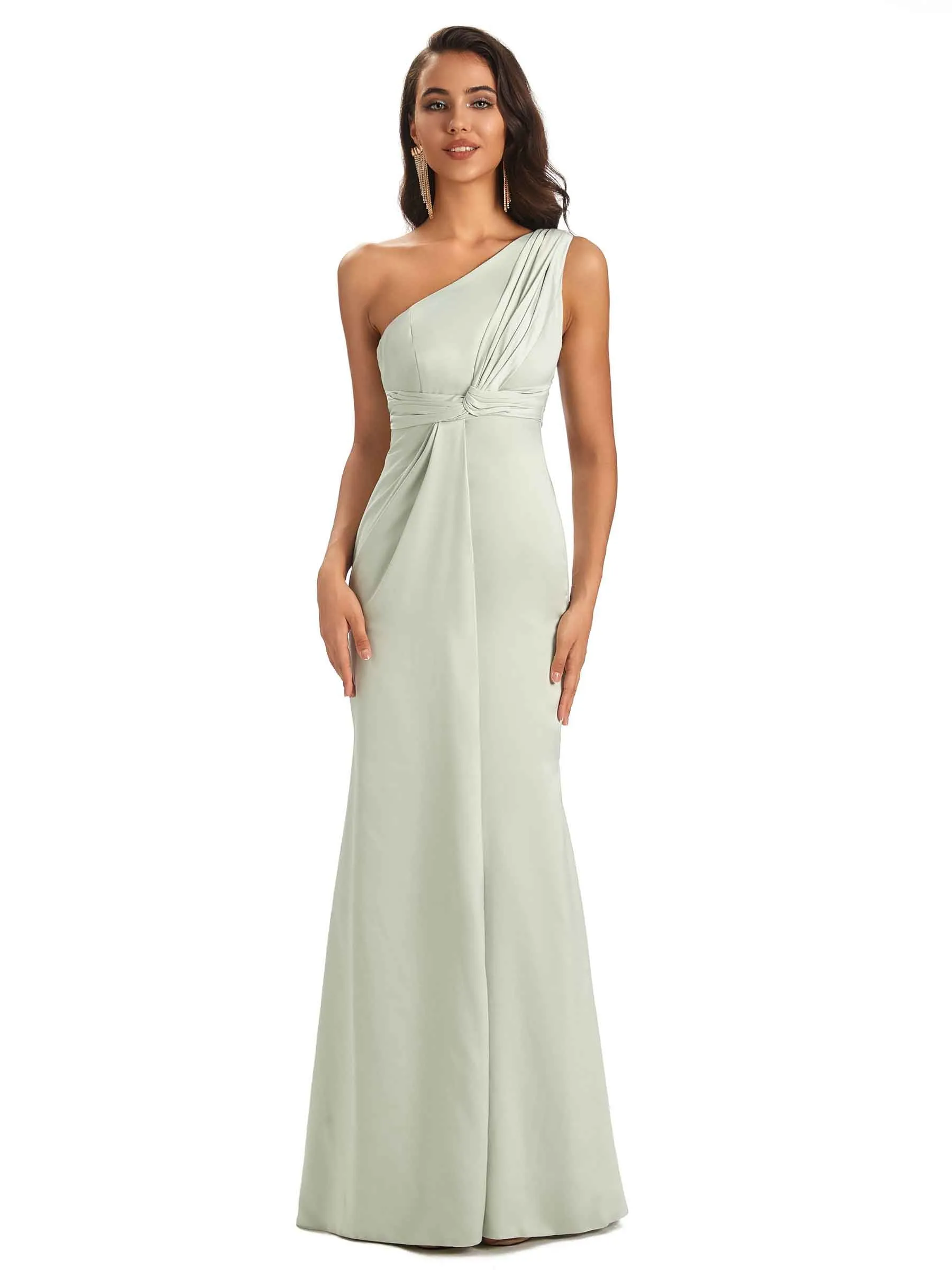 Sexy Unique Side Slit One Shoulder Simple Satin Prom Dresses sold by ChicSew