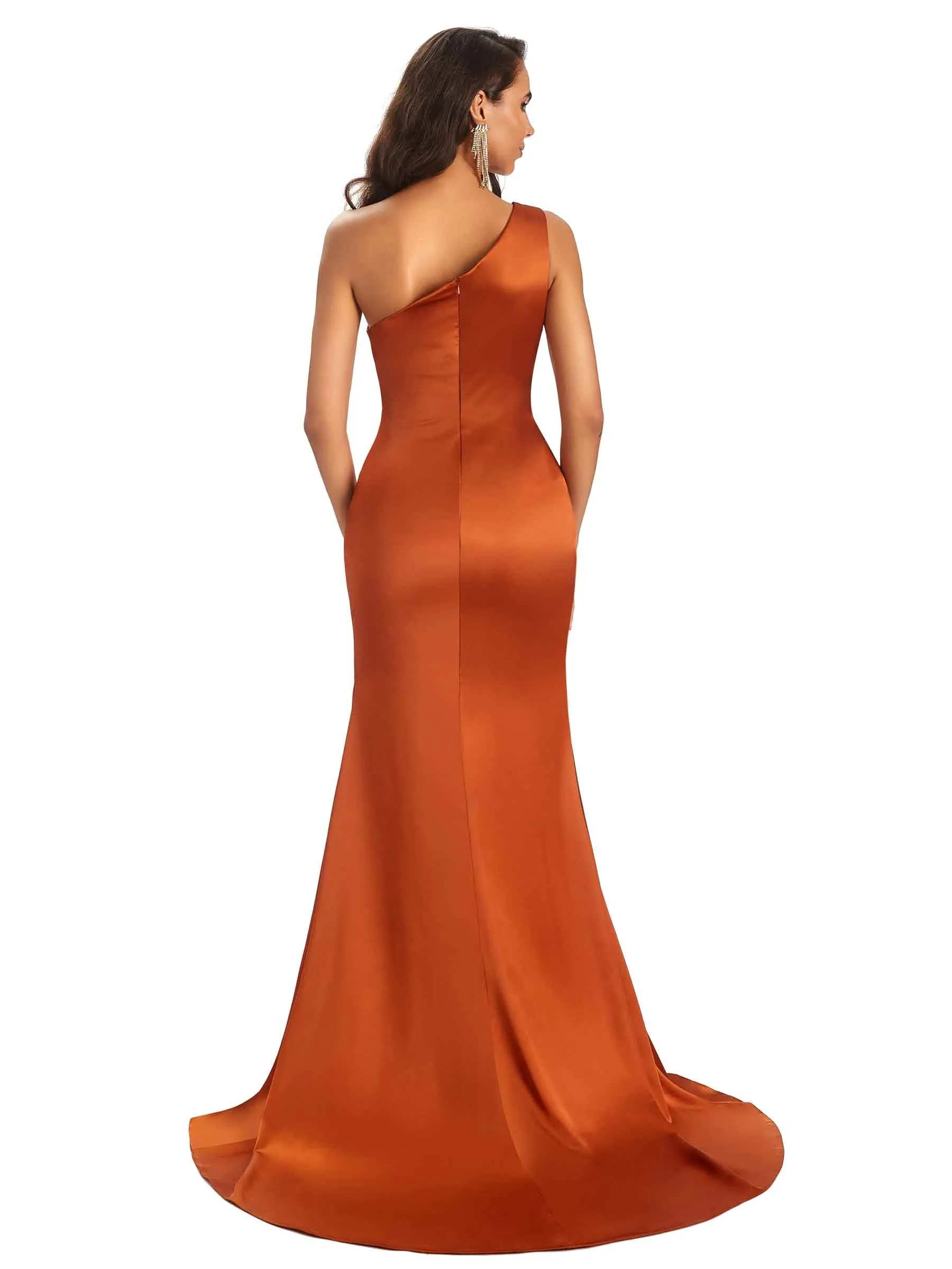 Sexy Soft Satin One Shoulder Long Mermaid Prom Dresses With Slit sold by ChicSew product image thumbnail 3