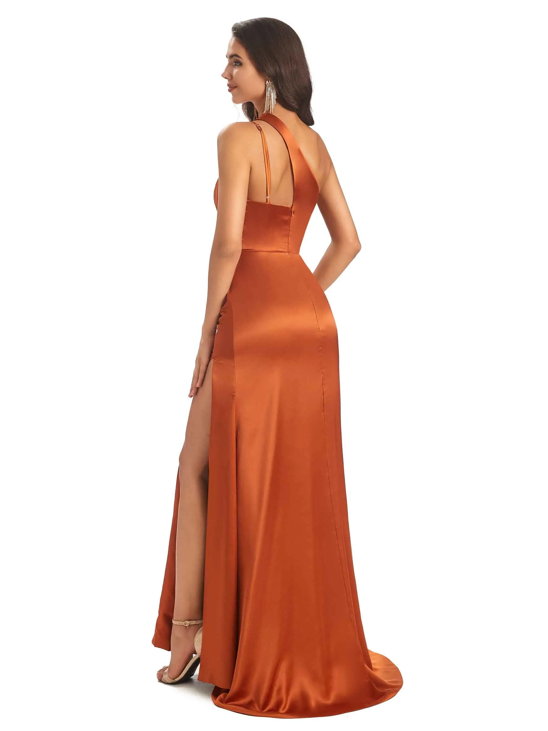 Elegant Satin Side Slit One Shoulder Long Mermaid Prom Dresses Online sold by ChicSew product image thumbnail 5
