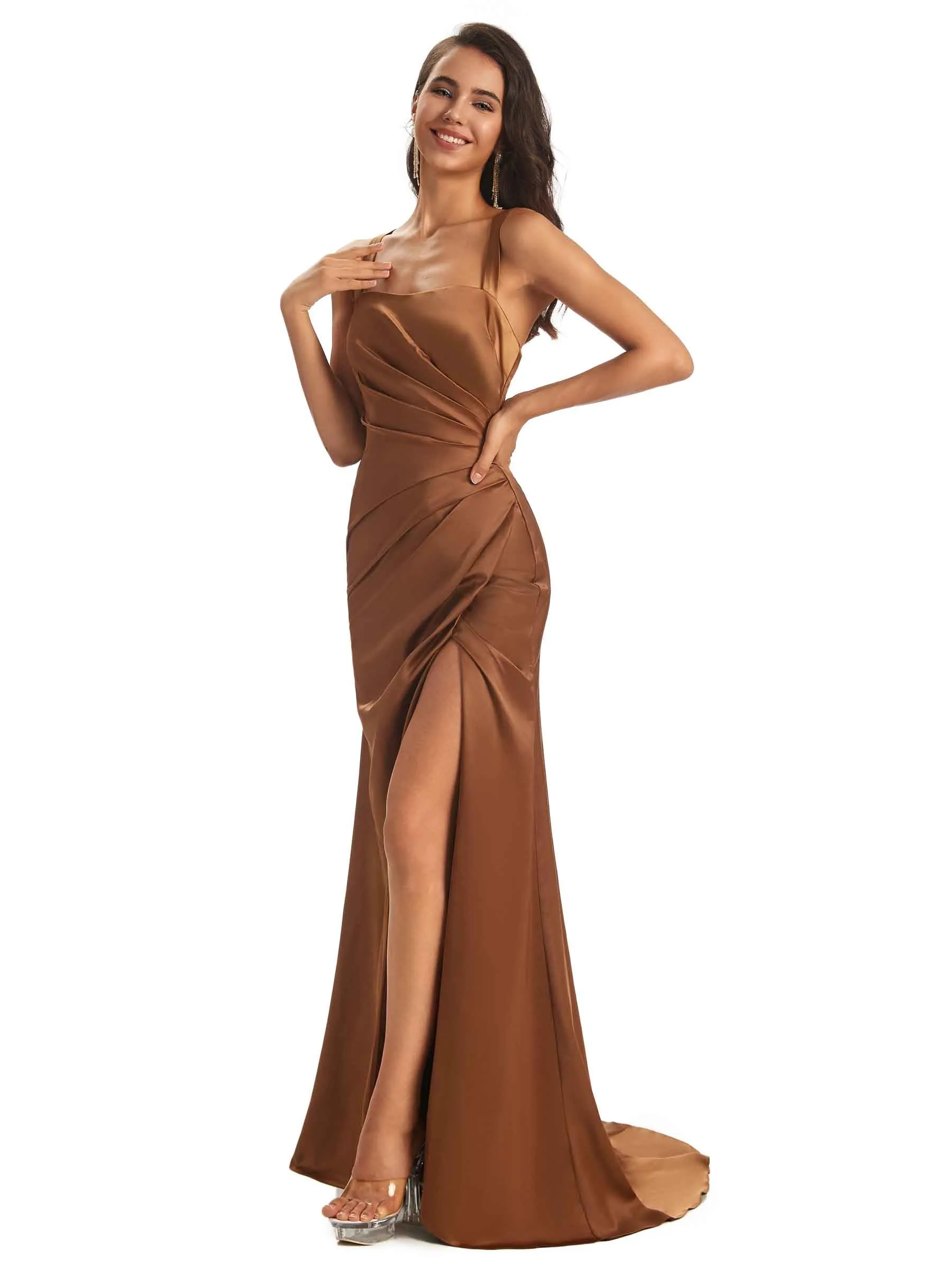 Soft Satin Straps Elegant Cross Back Sexy Mermaid Prom Dresses With Slit sold by ChicSew product image thumbnail 5