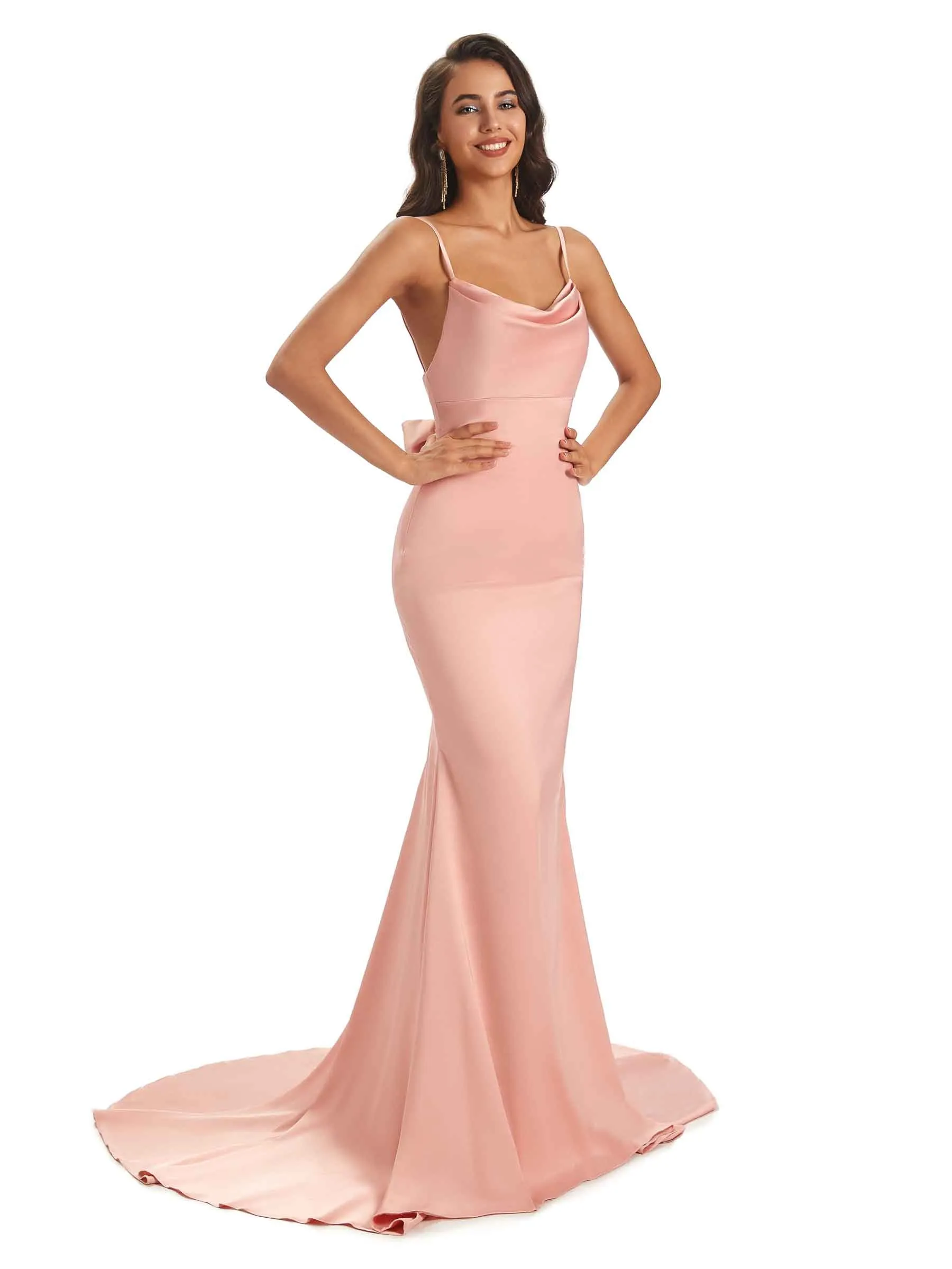 Sexy Soft Satin Spaghetti Straps Long Mermaid Prom Dresses For Women sold by ChicSew product image thumbnail 5