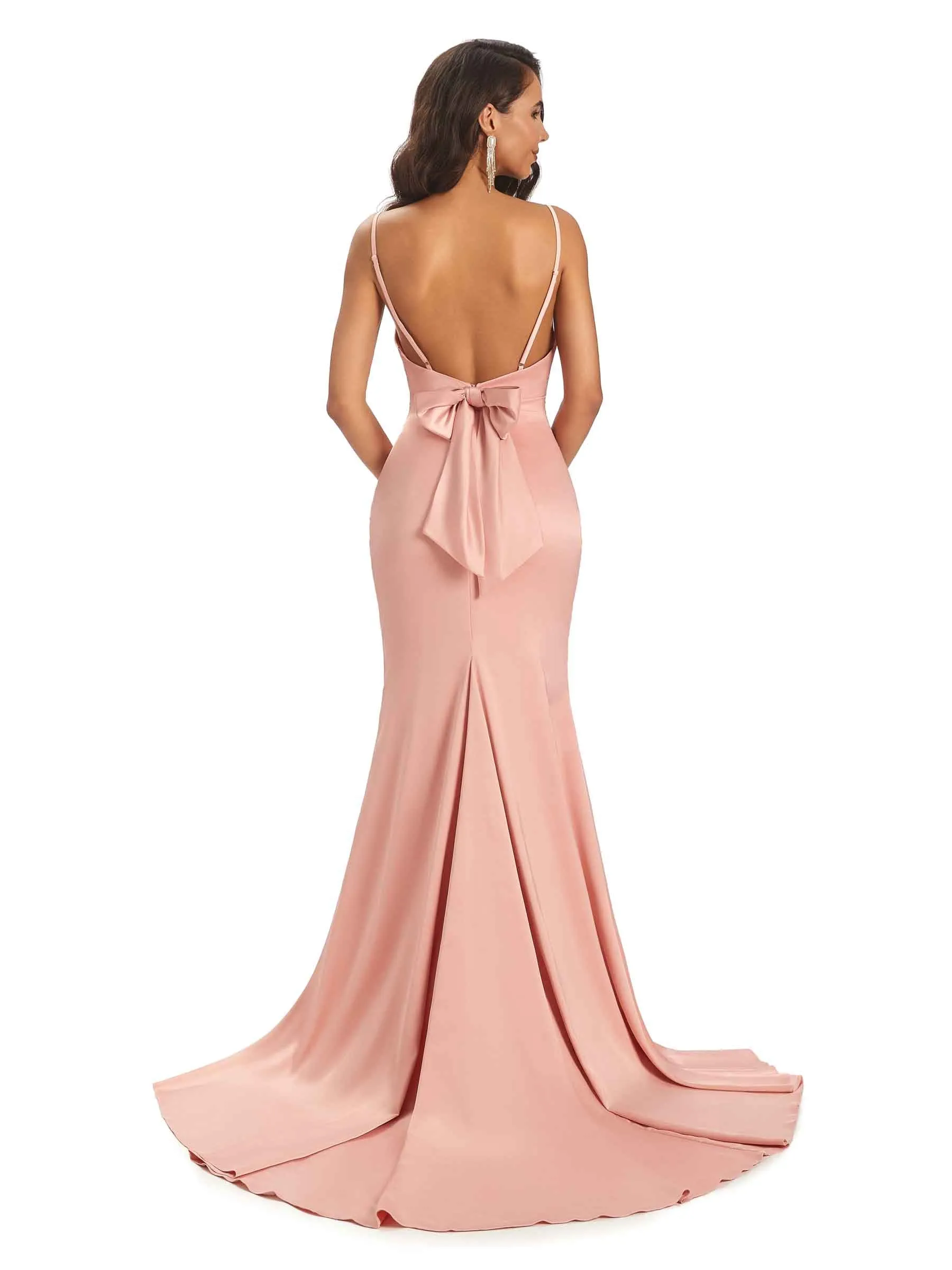 Sexy Soft Satin Spaghetti Straps Long Mermaid Prom Dresses For Women sold by ChicSew product image thumbnail 3