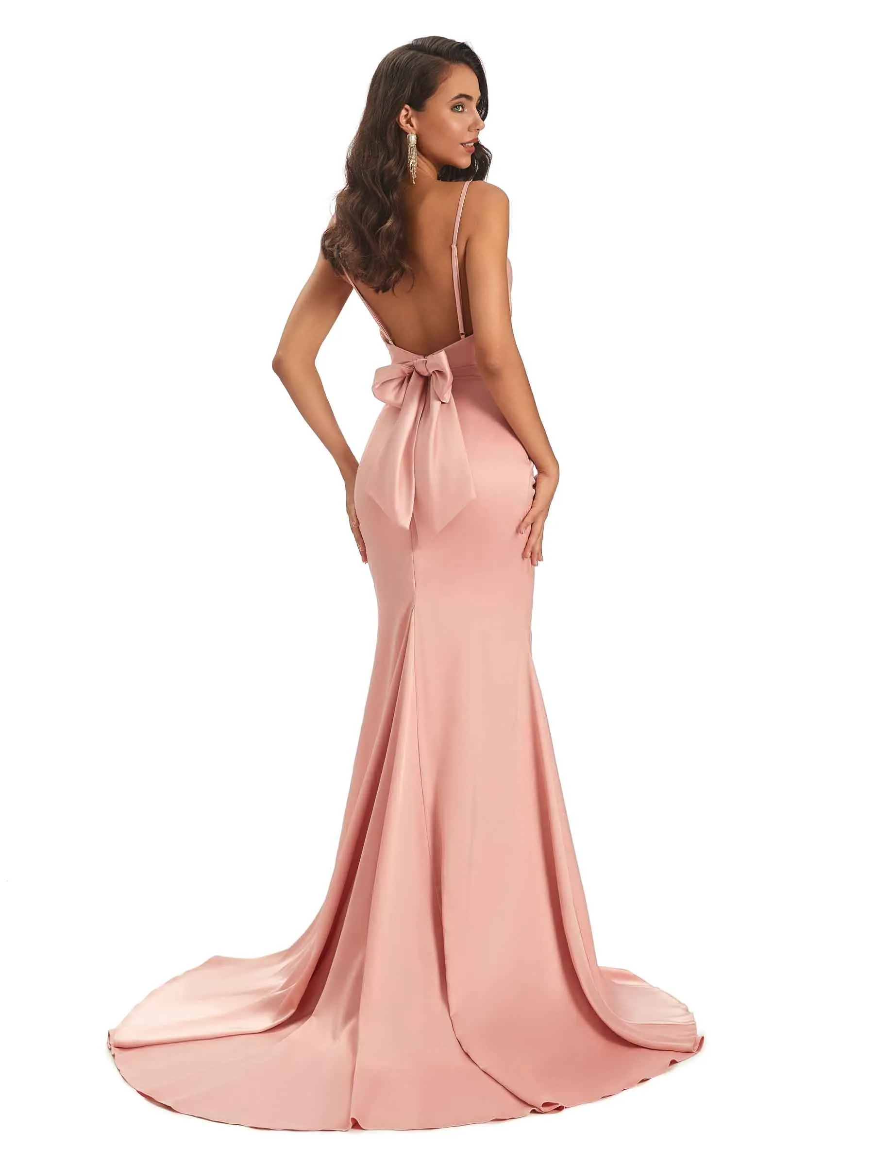 Sexy Soft Satin Spaghetti Straps Long Mermaid Prom Dresses For Women sold by ChicSew product image thumbnail 4