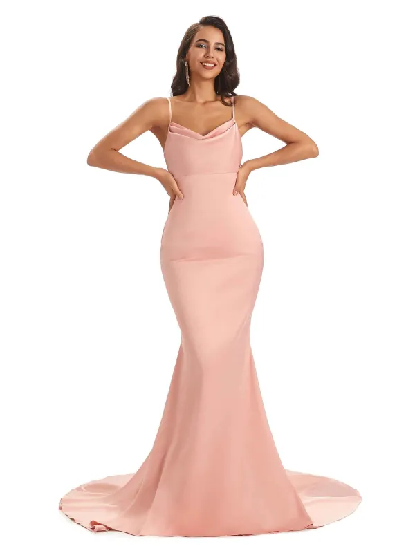 Sexy Soft Satin Spaghetti Straps Long Mermaid Prom Dresses For Women sold by ChicSew