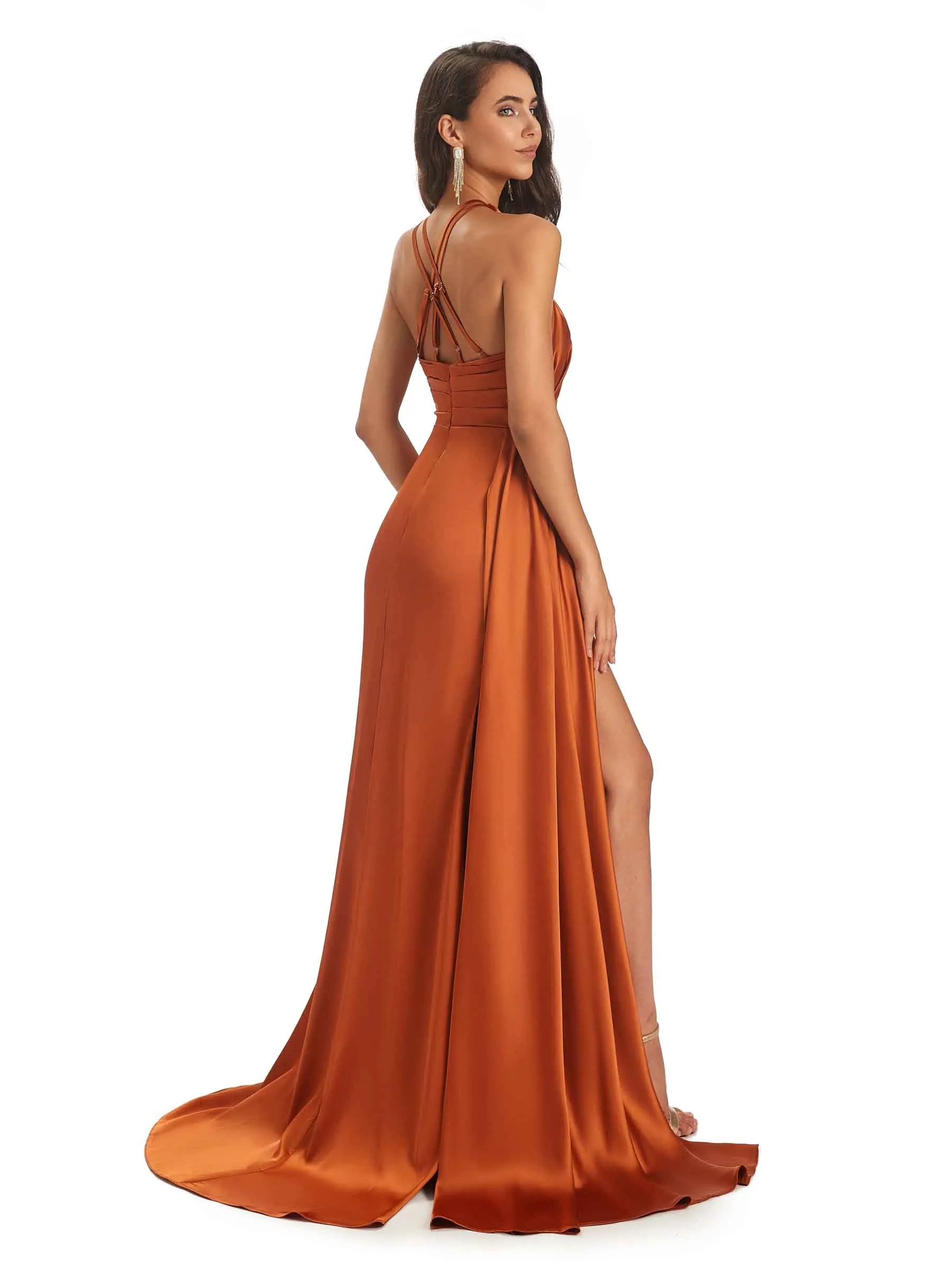 Sexy Unique Satin Halter Long Mermaid Prom Dresses With Slit Online sold by ChicSew product image thumbnail 5