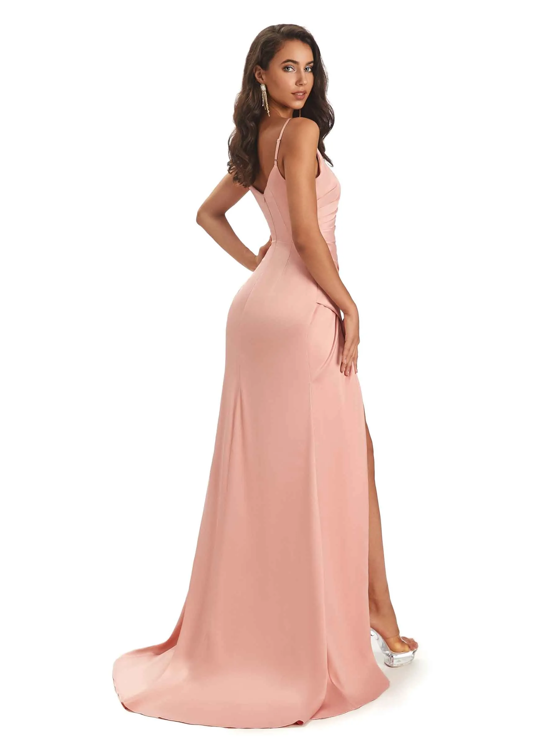 Sexy Spaghetti Straps Mermaid Soft Satin Prom Dresses With Slit Online sold by ChicSew product image thumbnail 3