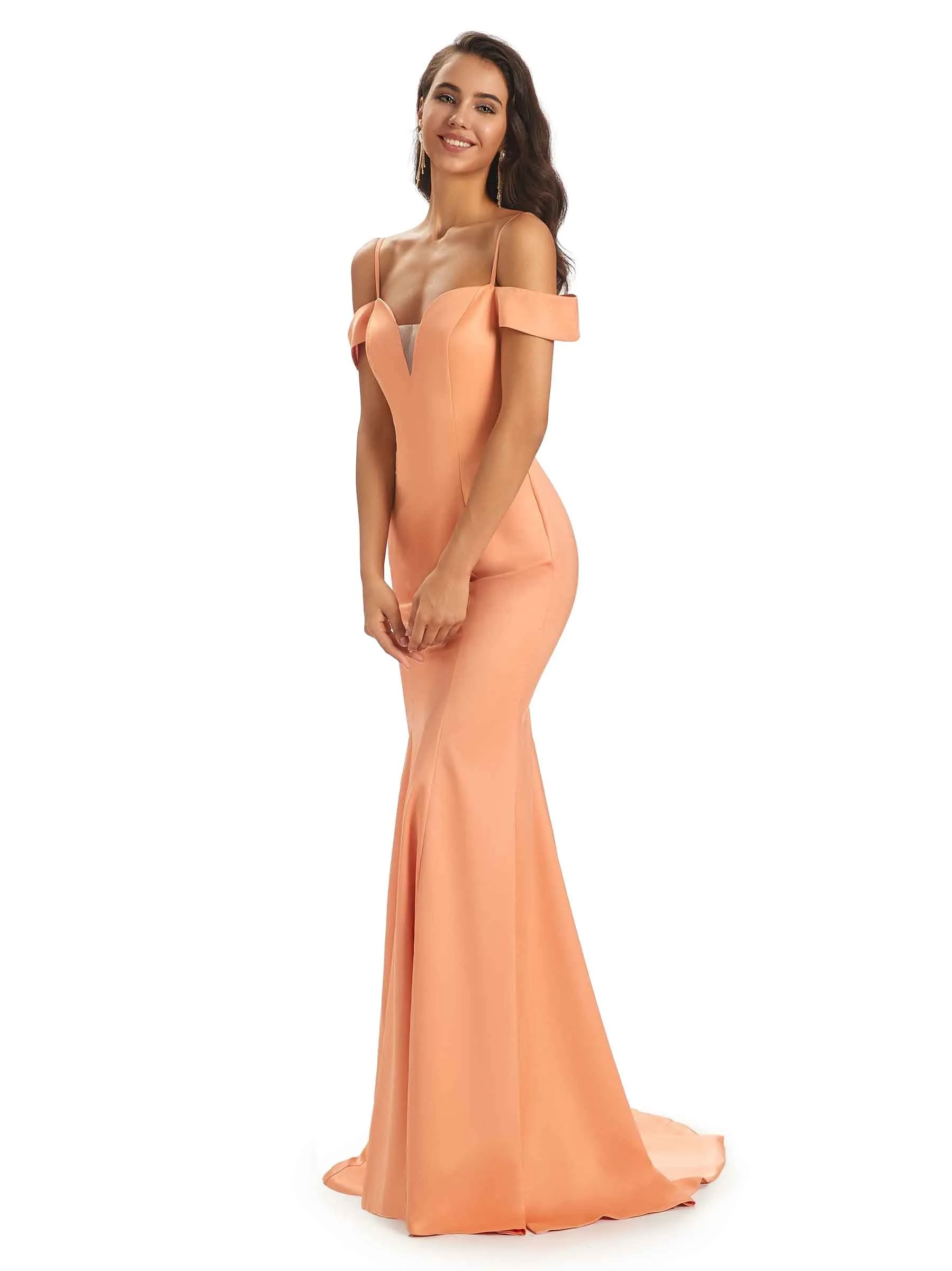 Sexy Cold Shoulder Satin Long Mermaid Prom Dresses Online 2023 sold by ChicSew product image thumbnail 5