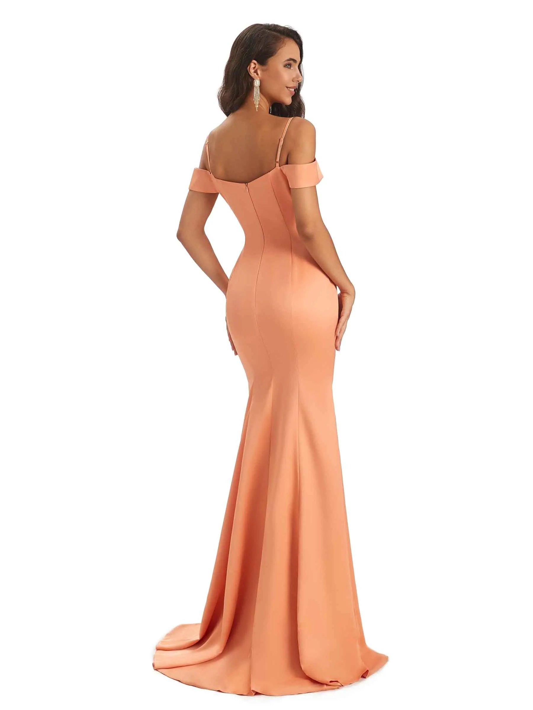 Sexy Cold Shoulder Satin Long Mermaid Prom Dresses Online 2023 sold by ChicSew product image thumbnail 3