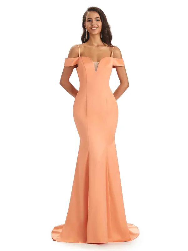 Sexy Cold Shoulder Satin Long Mermaid Prom Dresses Online 2023 sold by ChicSew