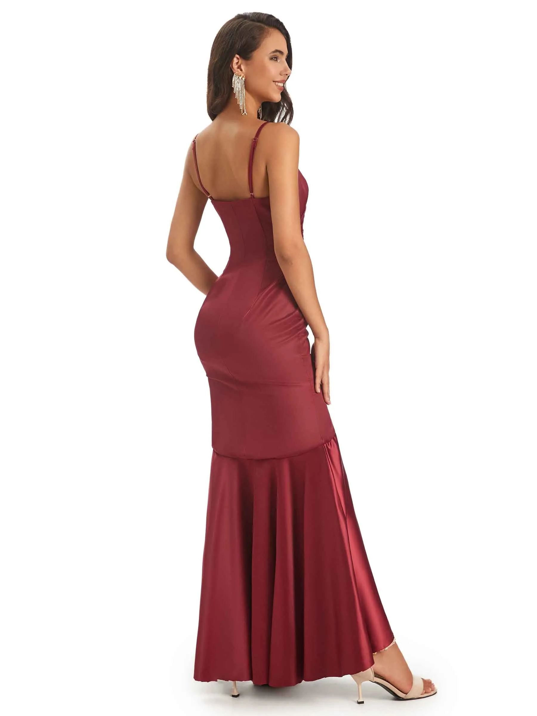 High Low Spaghetti Straps V-Neck Soft Satin Asymmetrical Prom Dresses Online sold by ChicSew product image thumbnail 3