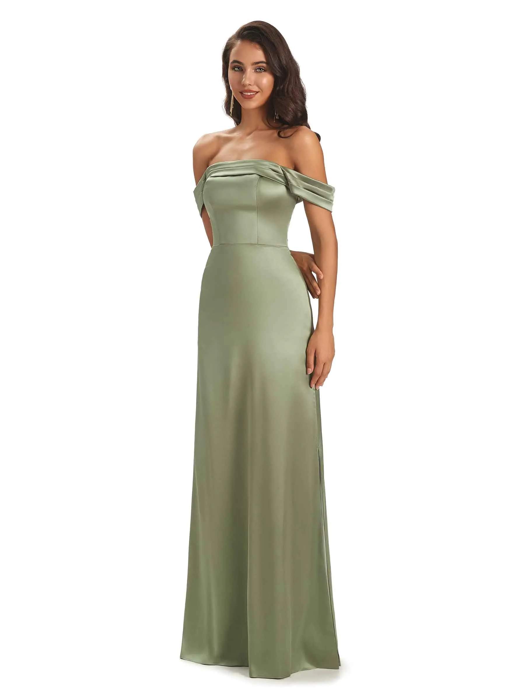 Sexy Satin Simple Off Shoulder Long Prom Dresses Online sold by ChicSew product image thumbnail 5