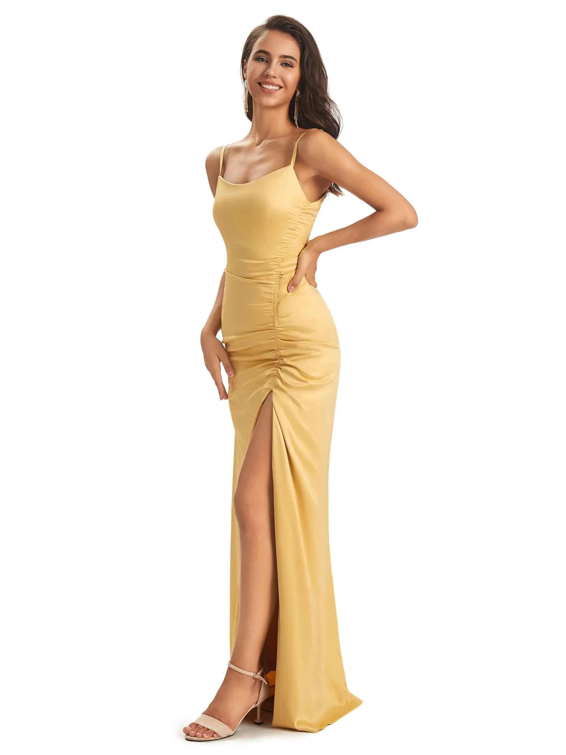 Sexy Satin Scoop Neckline Long Mermaid Prom Dresses With Slit Online sold by ChicSew product image thumbnail 4
