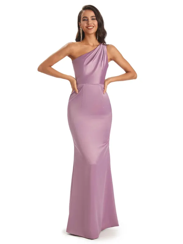 Sexy Satin One Shoulder Simple Long Mermaid Prom Dresses Online sold by ChicSew