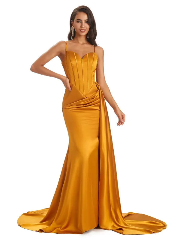 Sexy Mermaid Long Spaghetti Straps Elegant Satin Prom Dresses Online sold by ChicSew