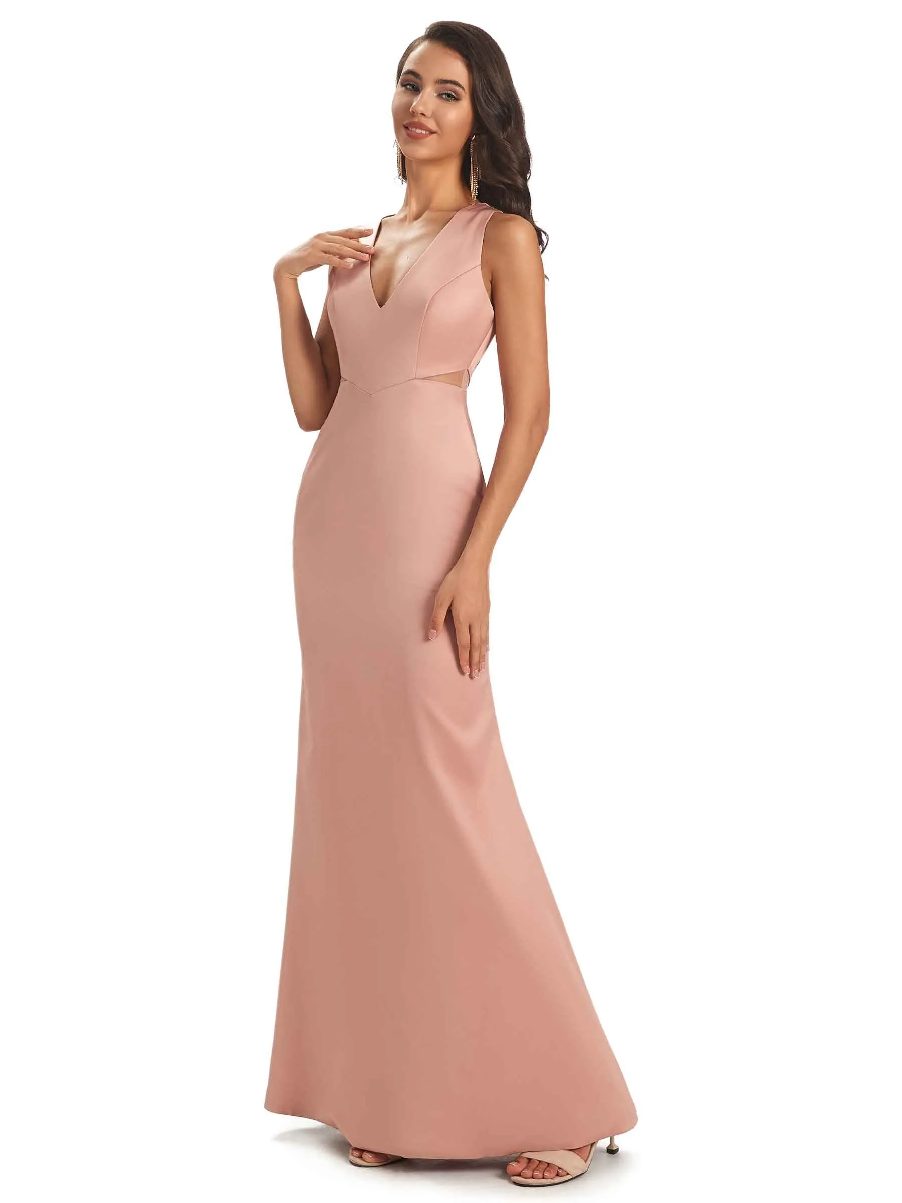 Simple Satin V-neck Long Mermaid Elegant Prom Dresses Online sold by ChicSew product image thumbnail 4