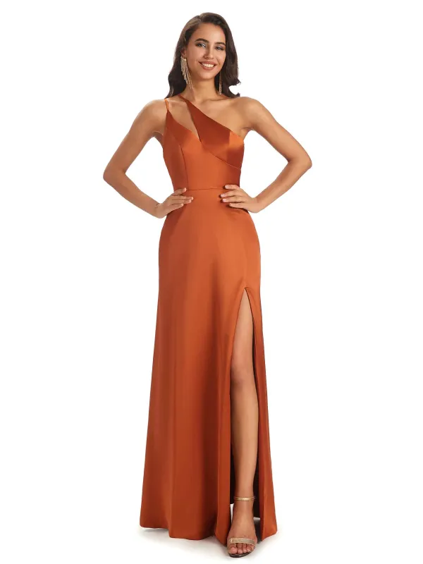 Sexy Soft Satin One Shoulder Mermaid Long Prom Dresses With Slit Online sold by ChicSew
