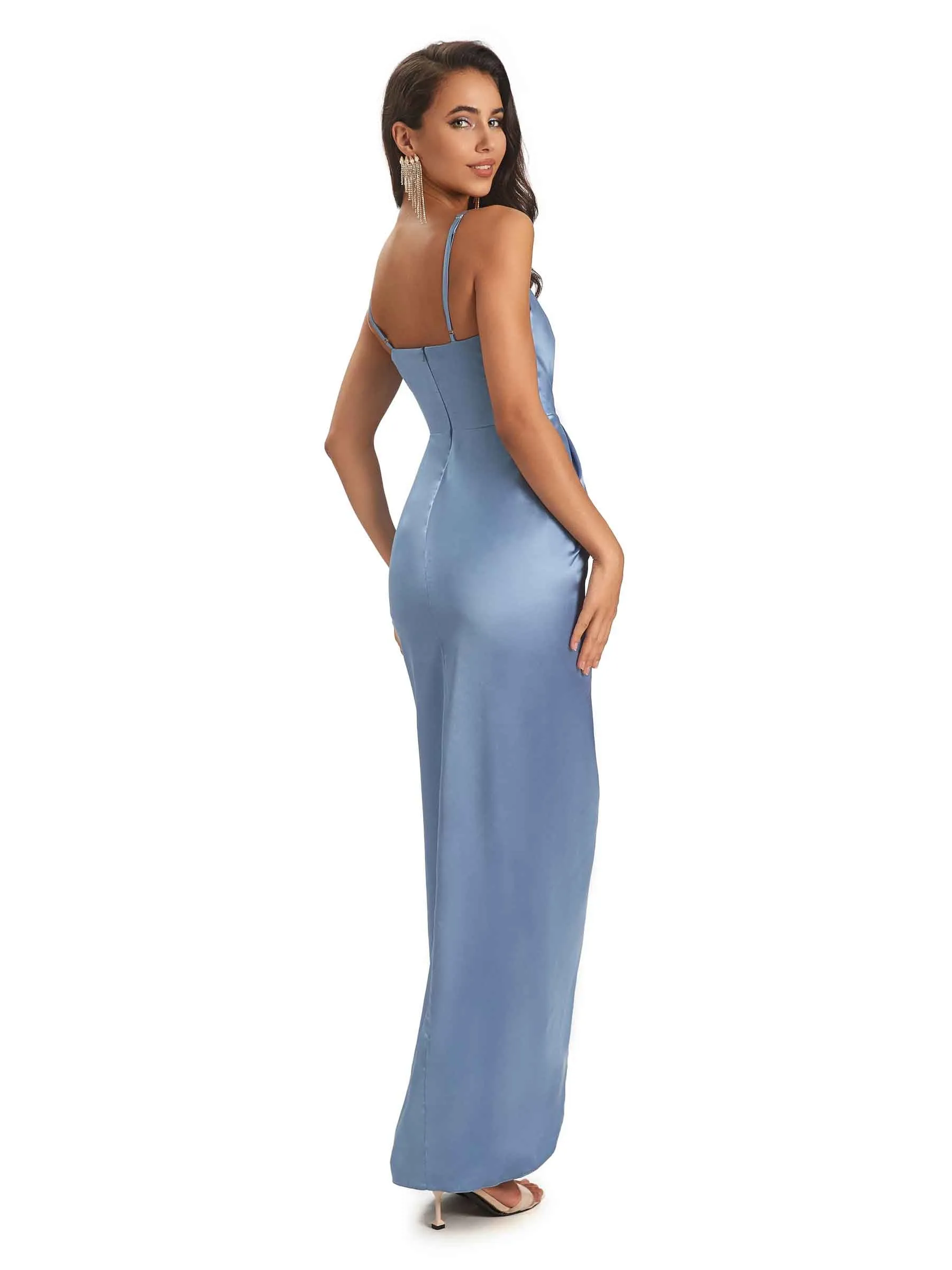 High Low Spaghetti Straps Mermaid Asymmetrical Soft Satin Prom Dresses Online sold by ChicSew product image thumbnail 3
