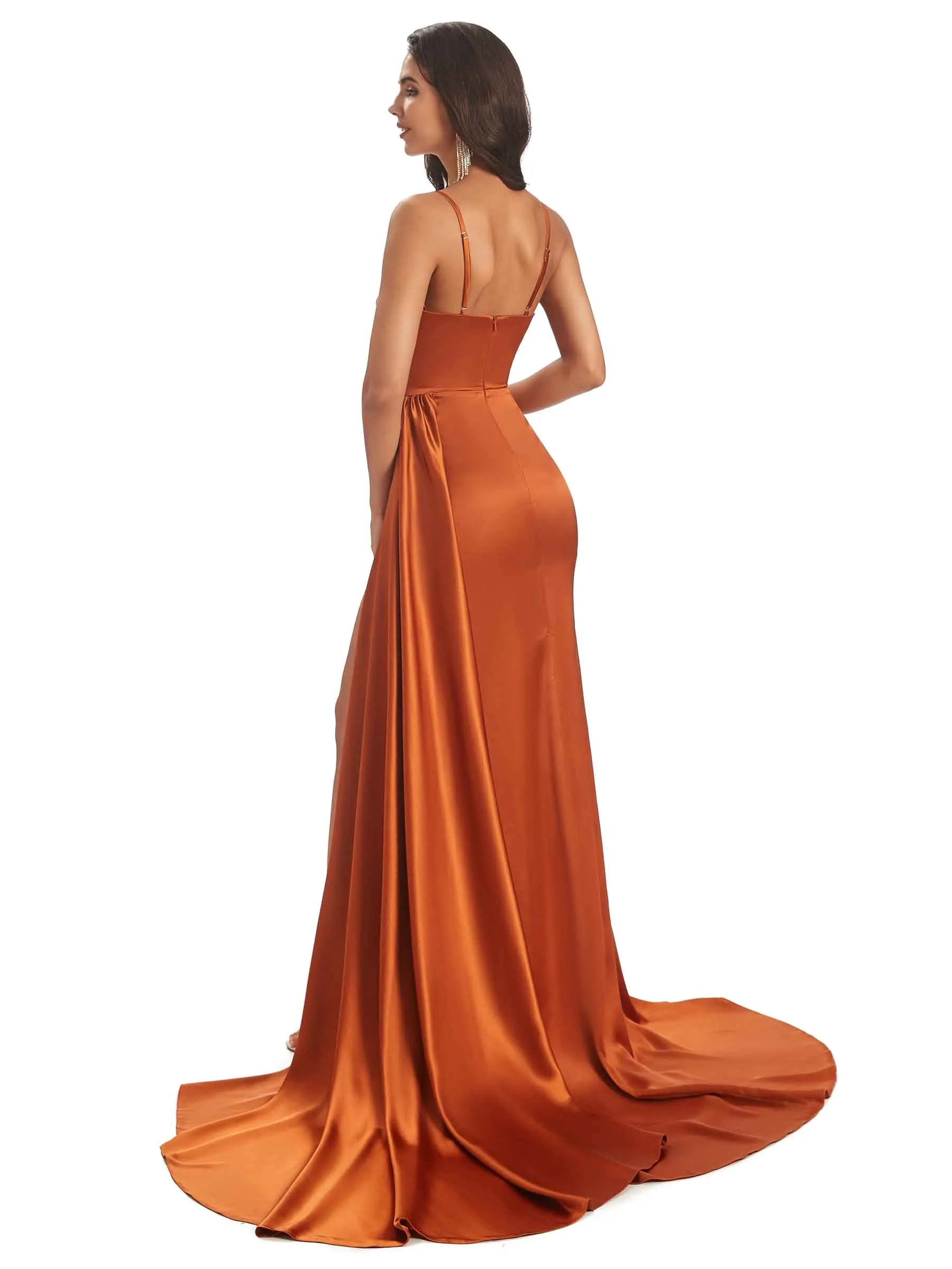 Sexy Satin Side Slit Spaghetti Straps Long Mermaid Prom Dresses Online sold by ChicSew product image thumbnail 3