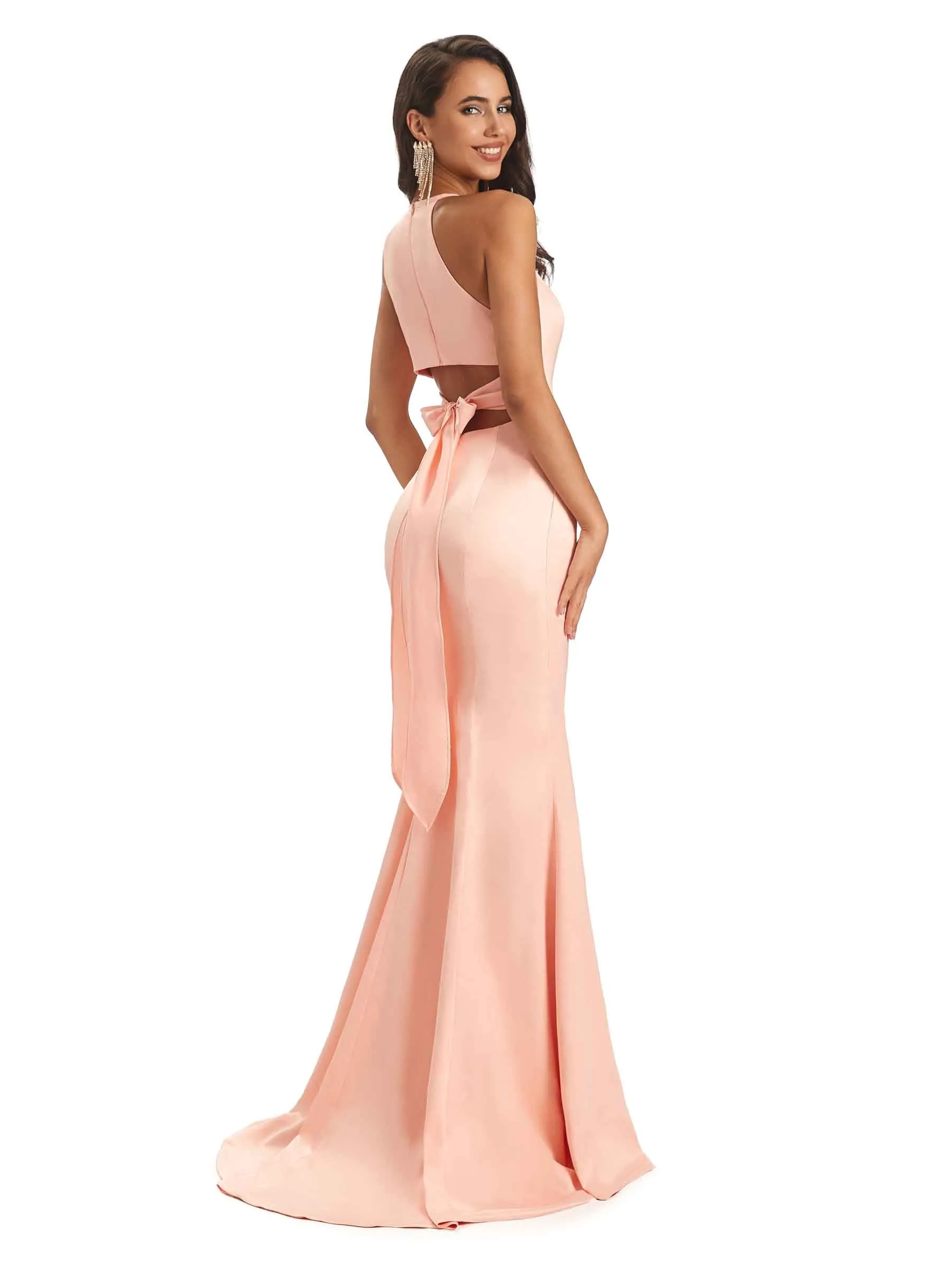 Sexy Simple Bow Knot Unique Long Mermaid Unique Satin Prom Dresses sold by ChicSew product image thumbnail 4