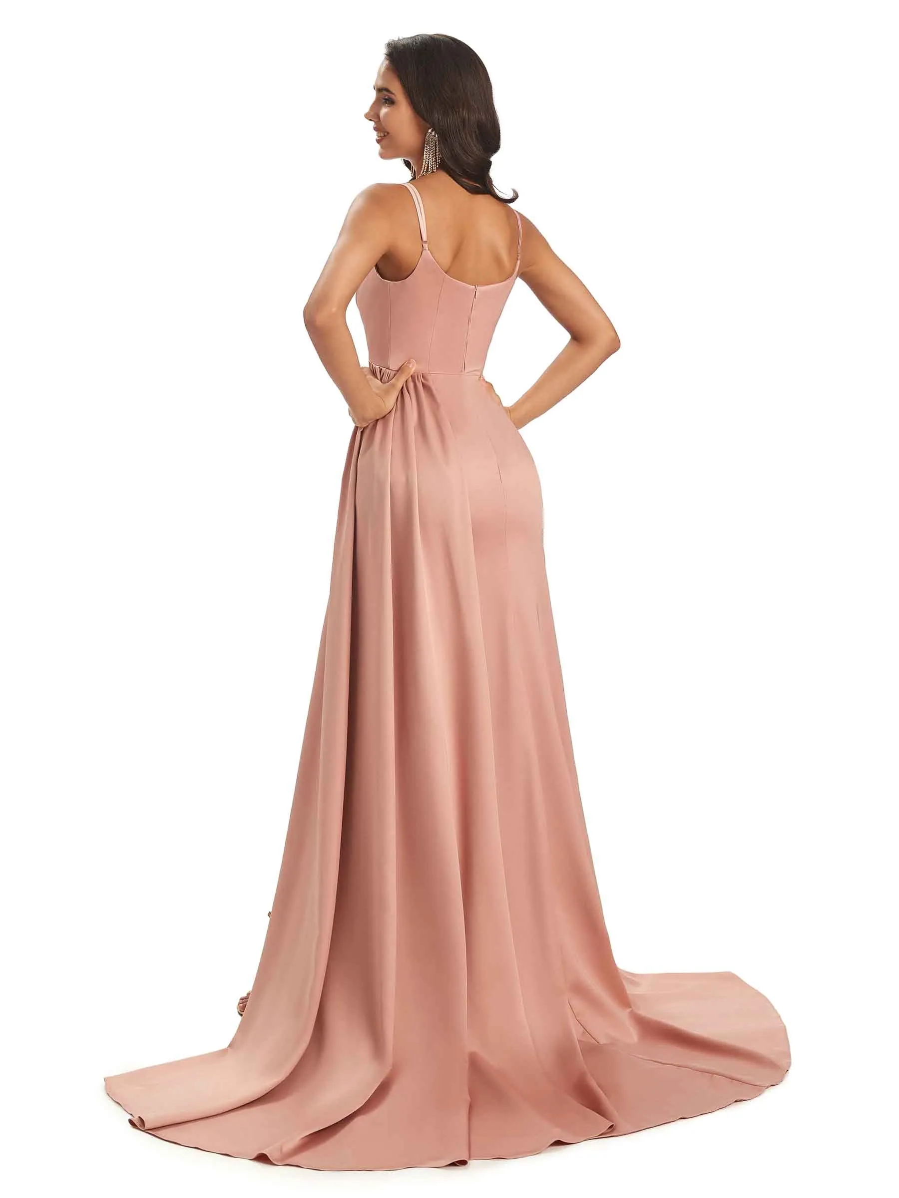 Sexy Satin Long Spaghetti Straps Sexy Prom Dresses With Slit Online sold by ChicSew product image thumbnail 3