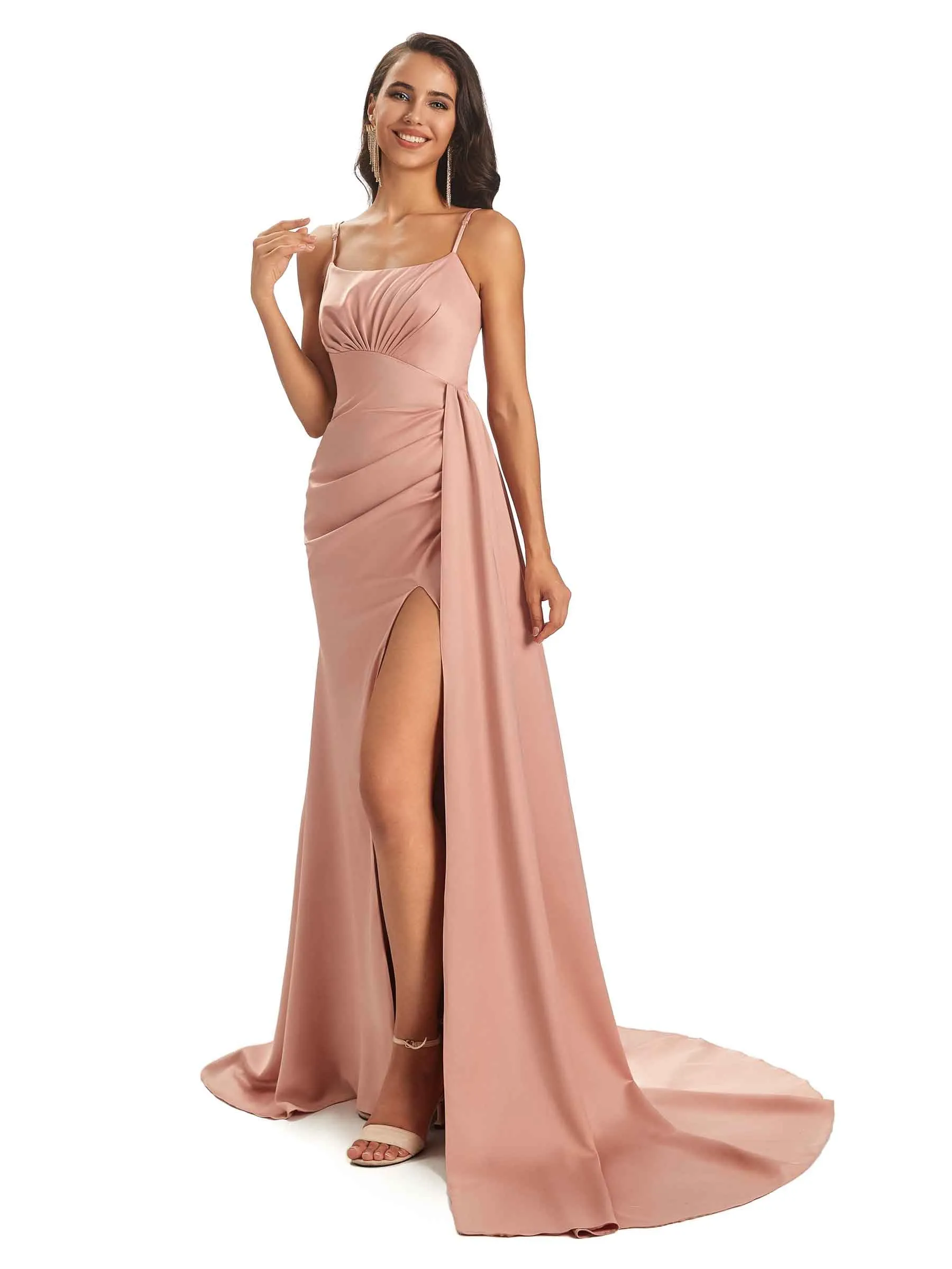 Sexy Satin Long Spaghetti Straps Sexy Prom Dresses With Slit Online sold by ChicSew product image thumbnail 5