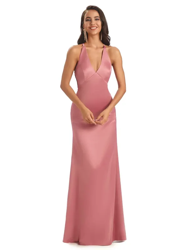 Elegant Soft Satin V-neck Halter Sexy African Prom Dresses Online sold by ChicSew