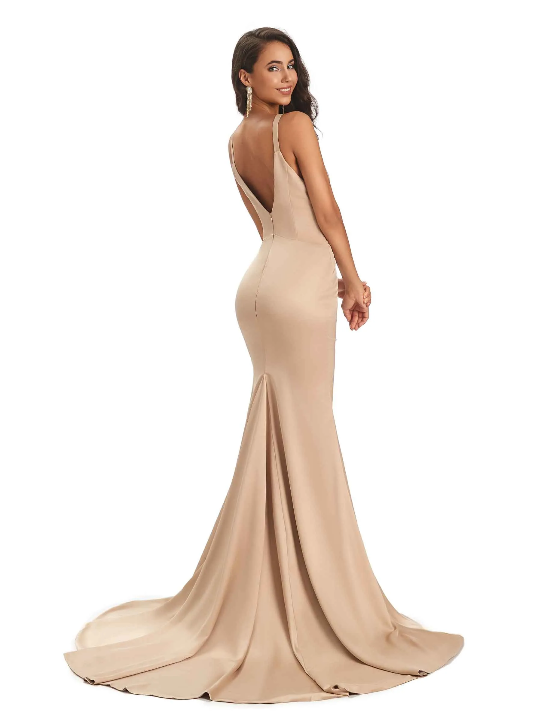 Sexy Satin Spaghetti Straps V-Neck Long Mermaid Prom Dresses With Slit sold by ChicSew product image thumbnail 5