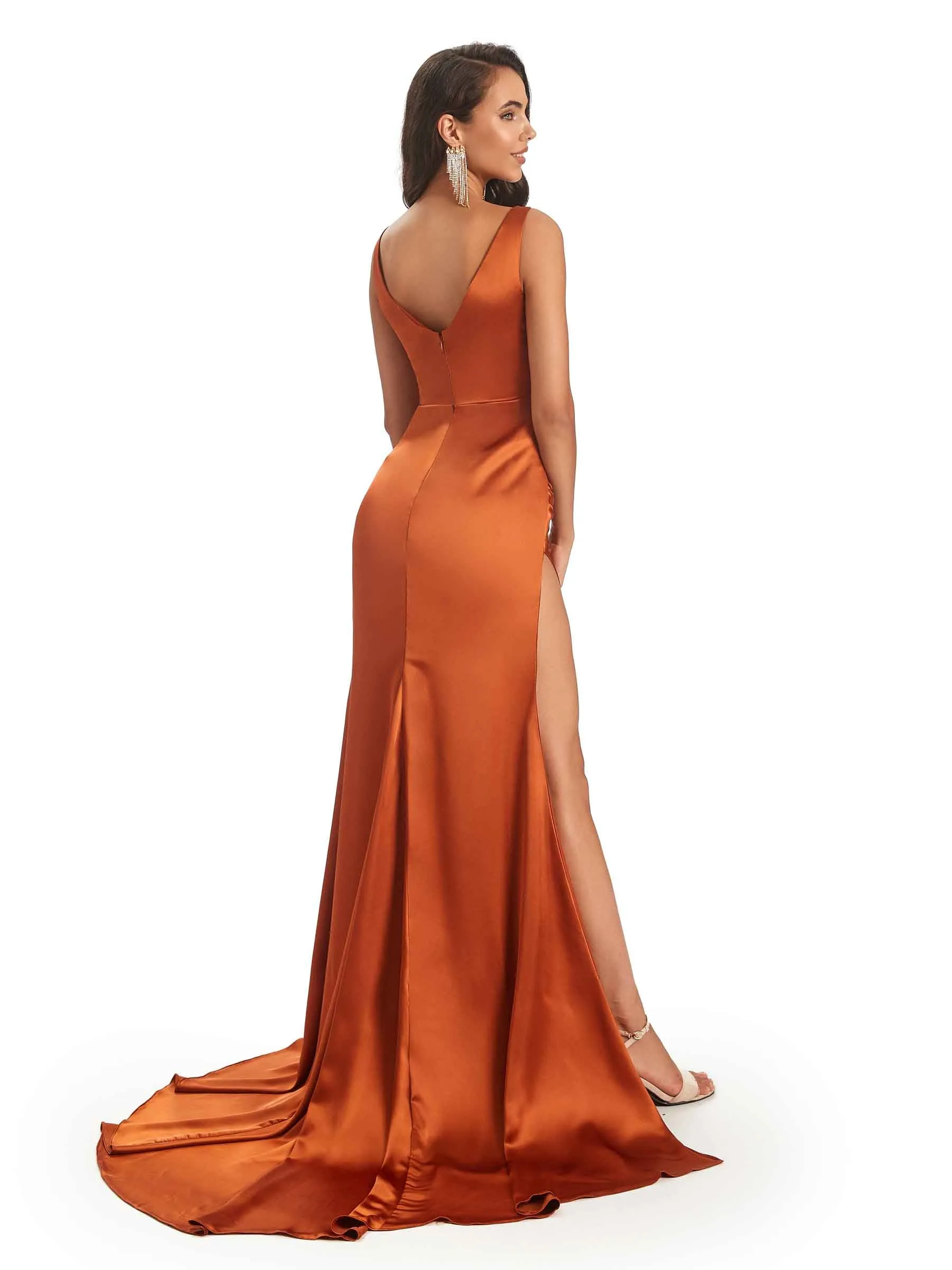 Sexy Unique Long Mermaid Satin Prom Dresses With Slit sold by ChicSew product image thumbnail 4