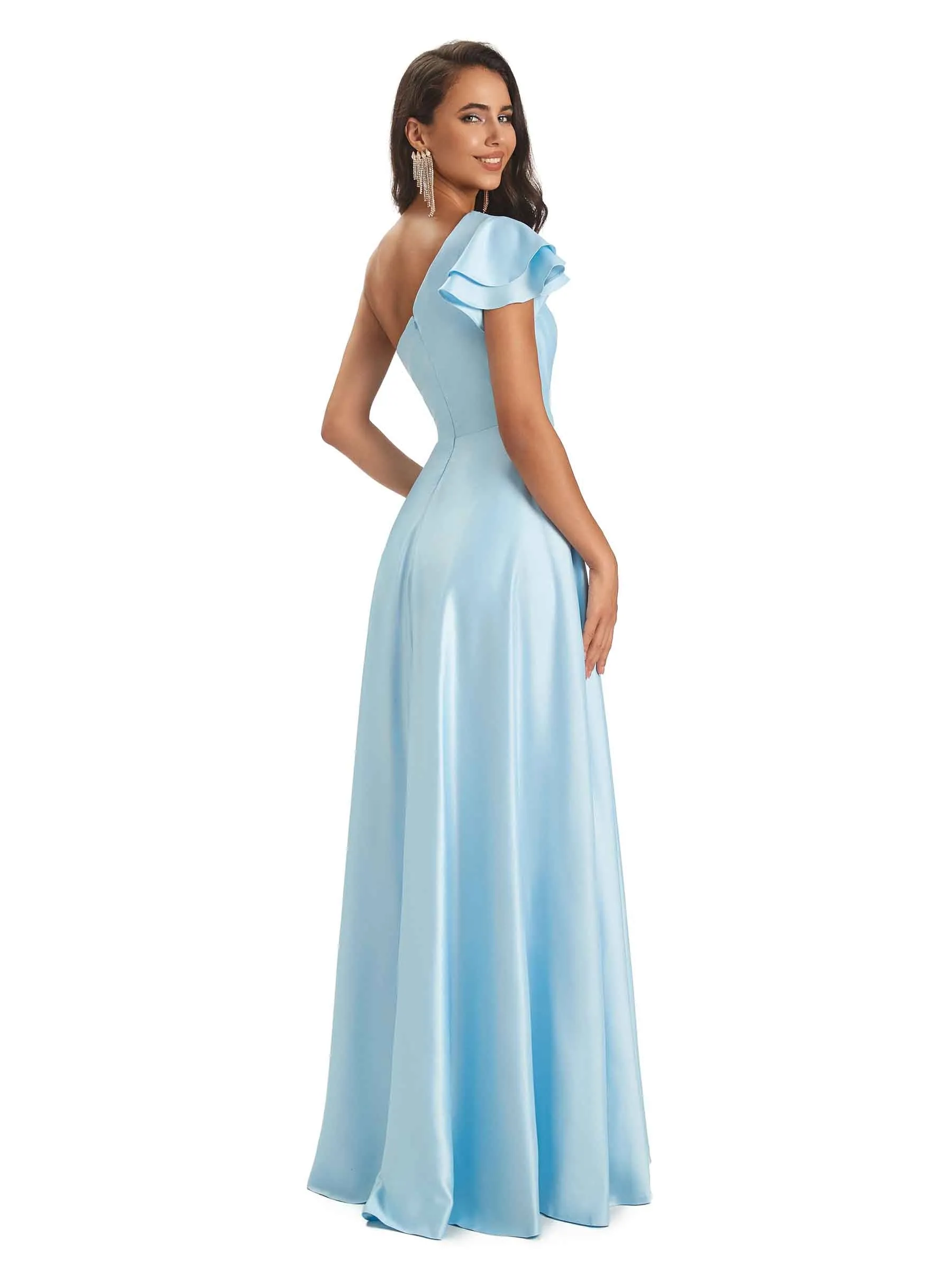 Sexy Satin Long Maxi One Shoulder Prom Dresses Online sold by ChicSew product image thumbnail 4