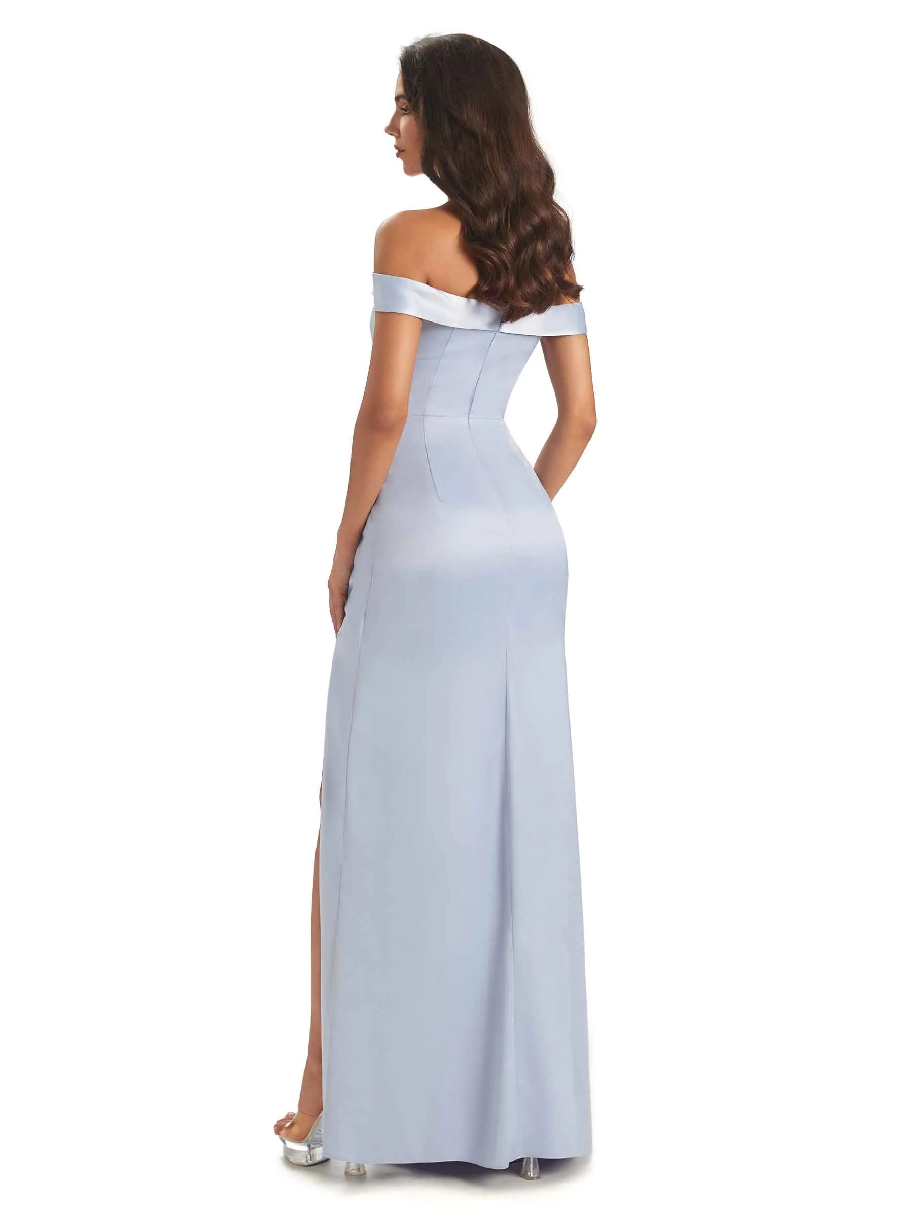 Sexy Off Shoulder Satin Long Prom Dresses With Slit Online sold by ChicSew product image thumbnail 3