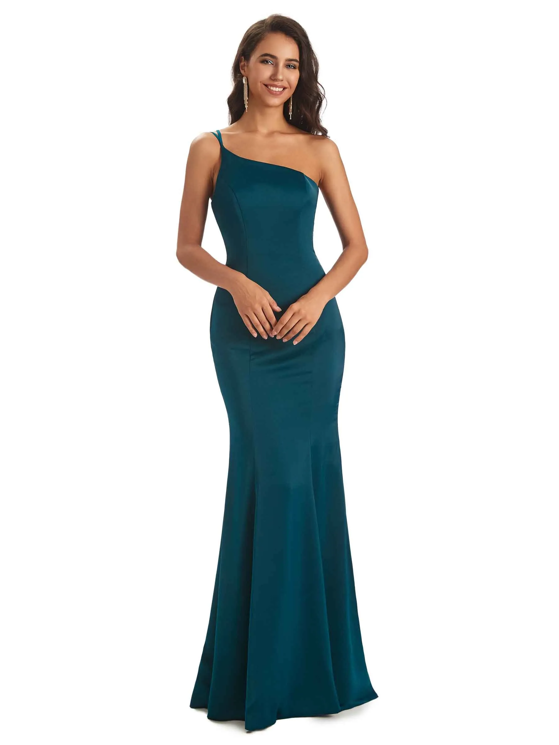 Sexy Soft Satin Side Slit One Shoulder Chic Mermaid Bridesmaid Dresses Online sold by ChicSew product image thumbnail 5