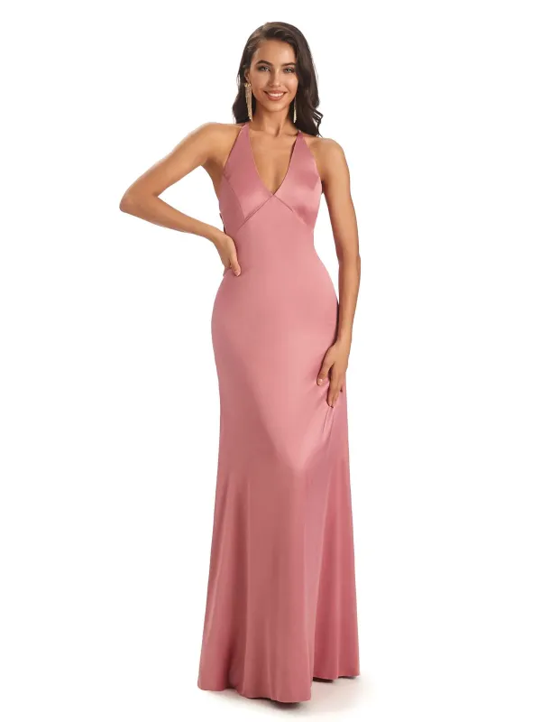 Modern Soft Satin V-neck Halter Sexy Unique Bridesmaid Dresses Online sold by ChicSew