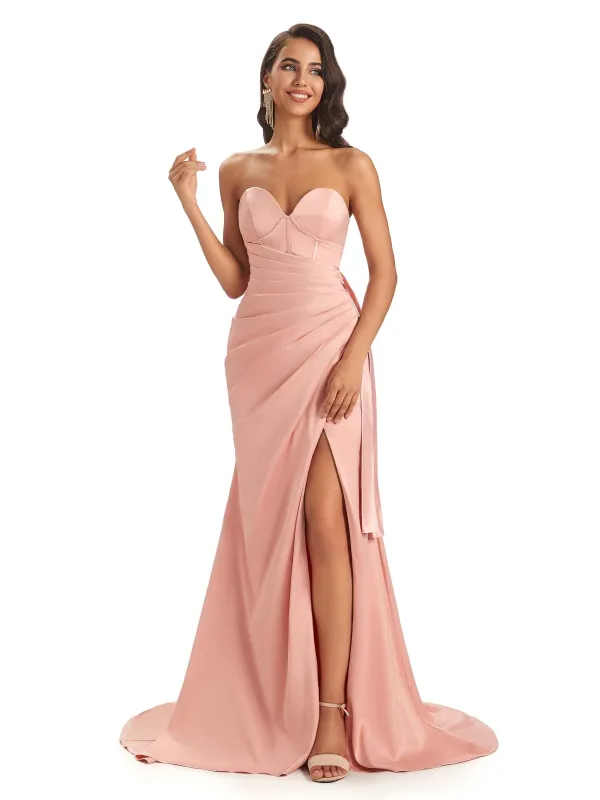 Sexy Soft Satin Side Slit Sweetheart Long Mermaid African Bridesmaid Dresses sold by ChicSew