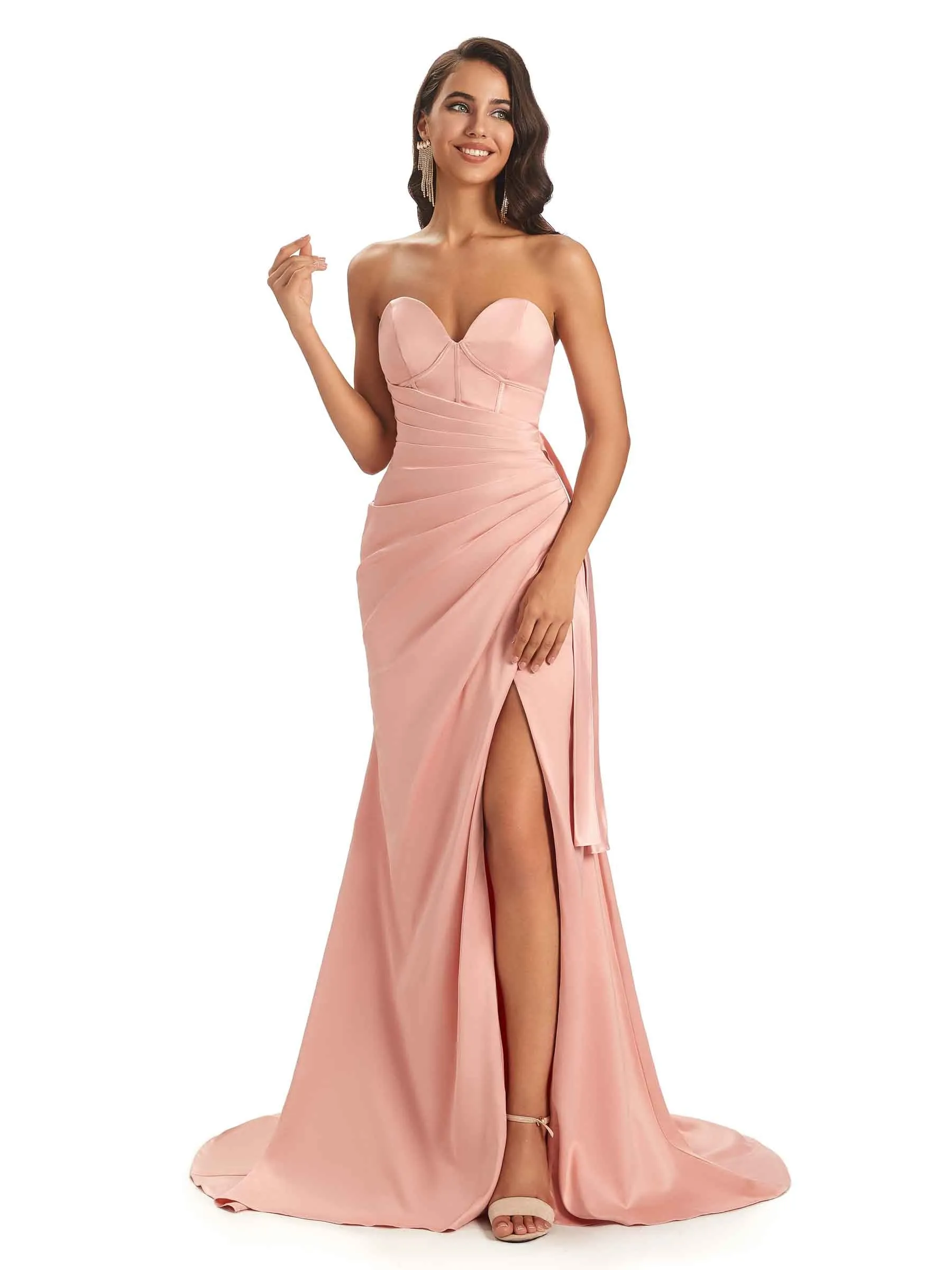 Sexy Soft Satin Side Slit Sweetheart Long Mermaid African Bridesmaid Dresses sold by ChicSew