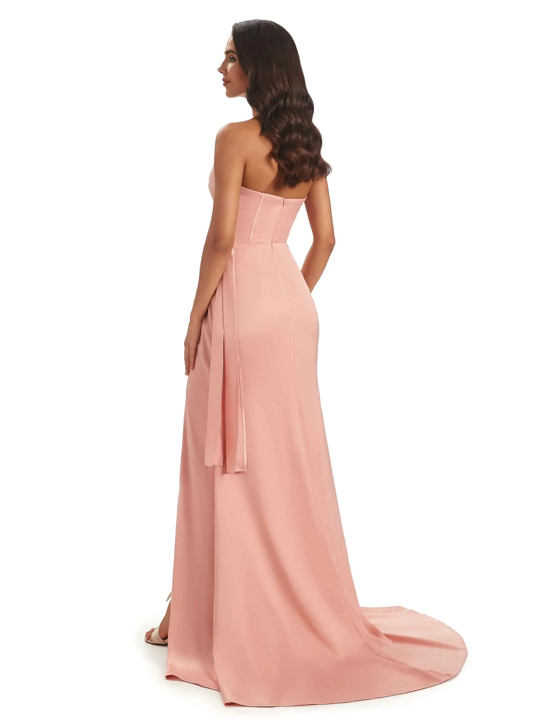 Sexy Soft Satin Side Slit Sweetheart Long Mermaid African Bridesmaid Dresses sold by ChicSew product image thumbnail 3