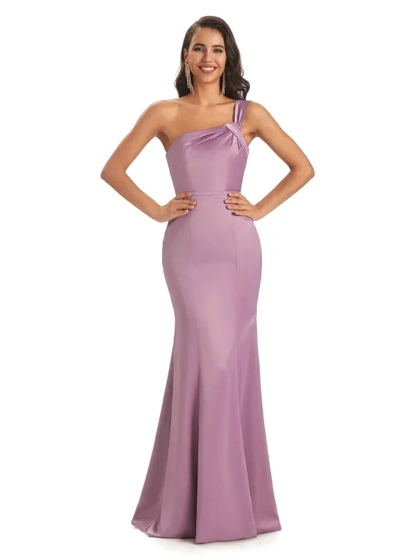 Sexy One shoulder Soft Satin Mermaid Floor Length Long Bridesmaid Dresses Online sold by ChicSew