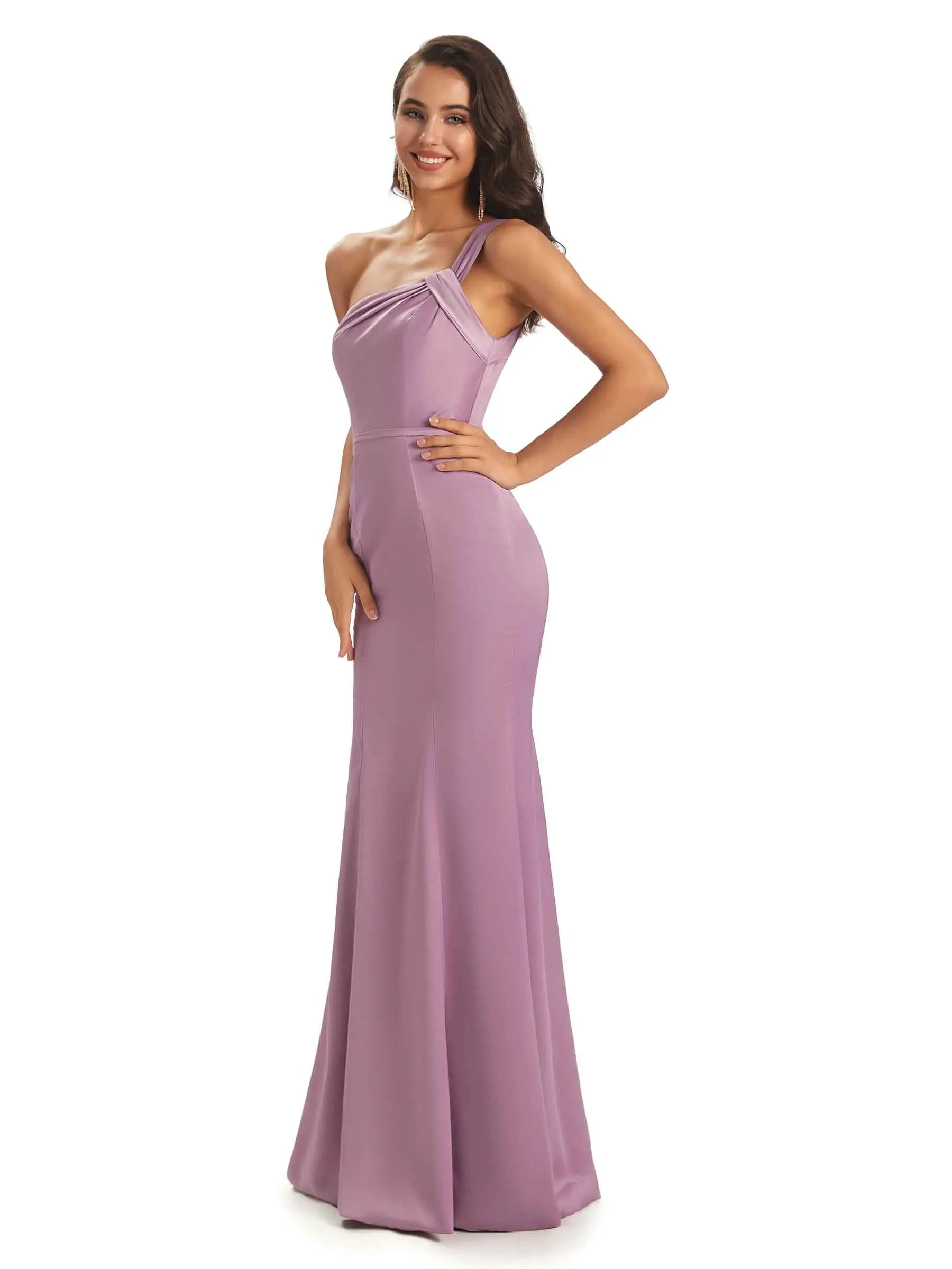 Sexy One shoulder Soft Satin Mermaid Floor Length Long Bridesmaid Dresses Online sold by ChicSew product image thumbnail 5