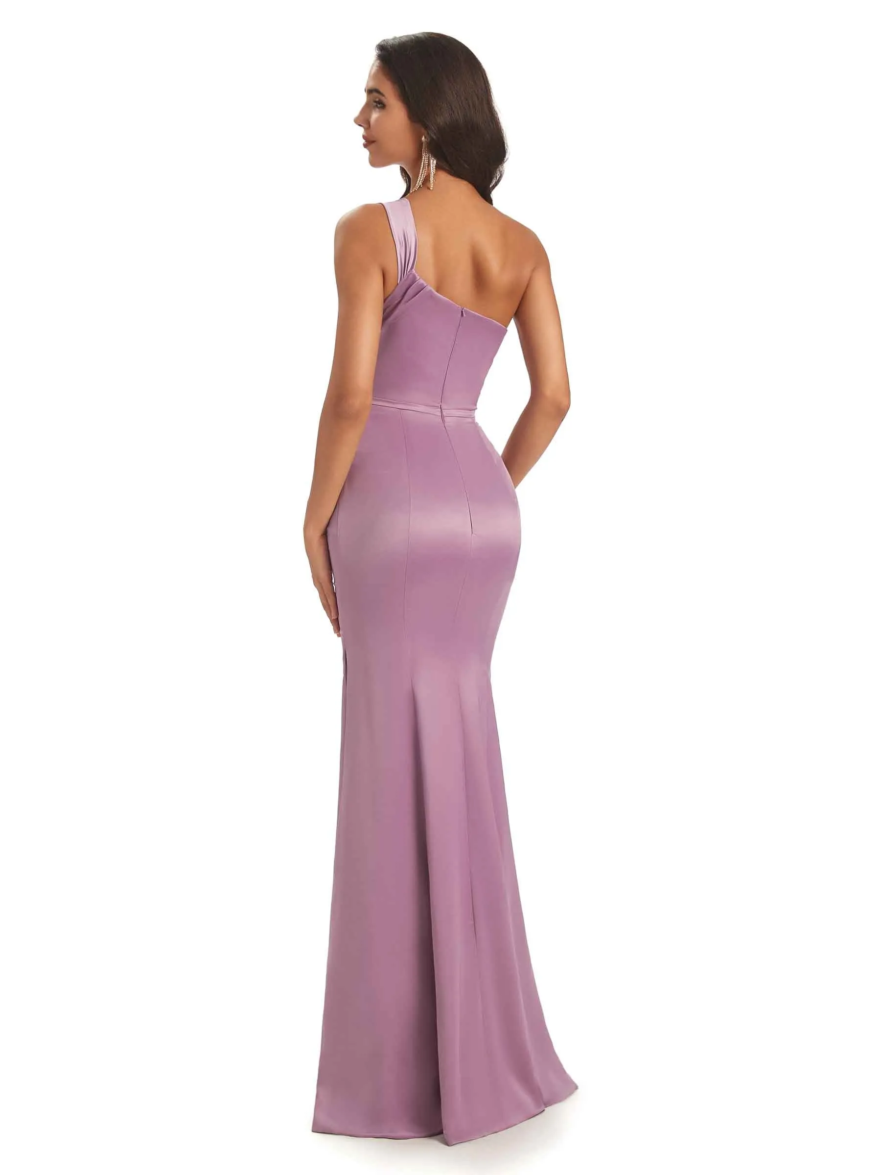 Sexy One shoulder Soft Satin Mermaid Floor Length Long Bridesmaid Dresses Online sold by ChicSew product image thumbnail 3