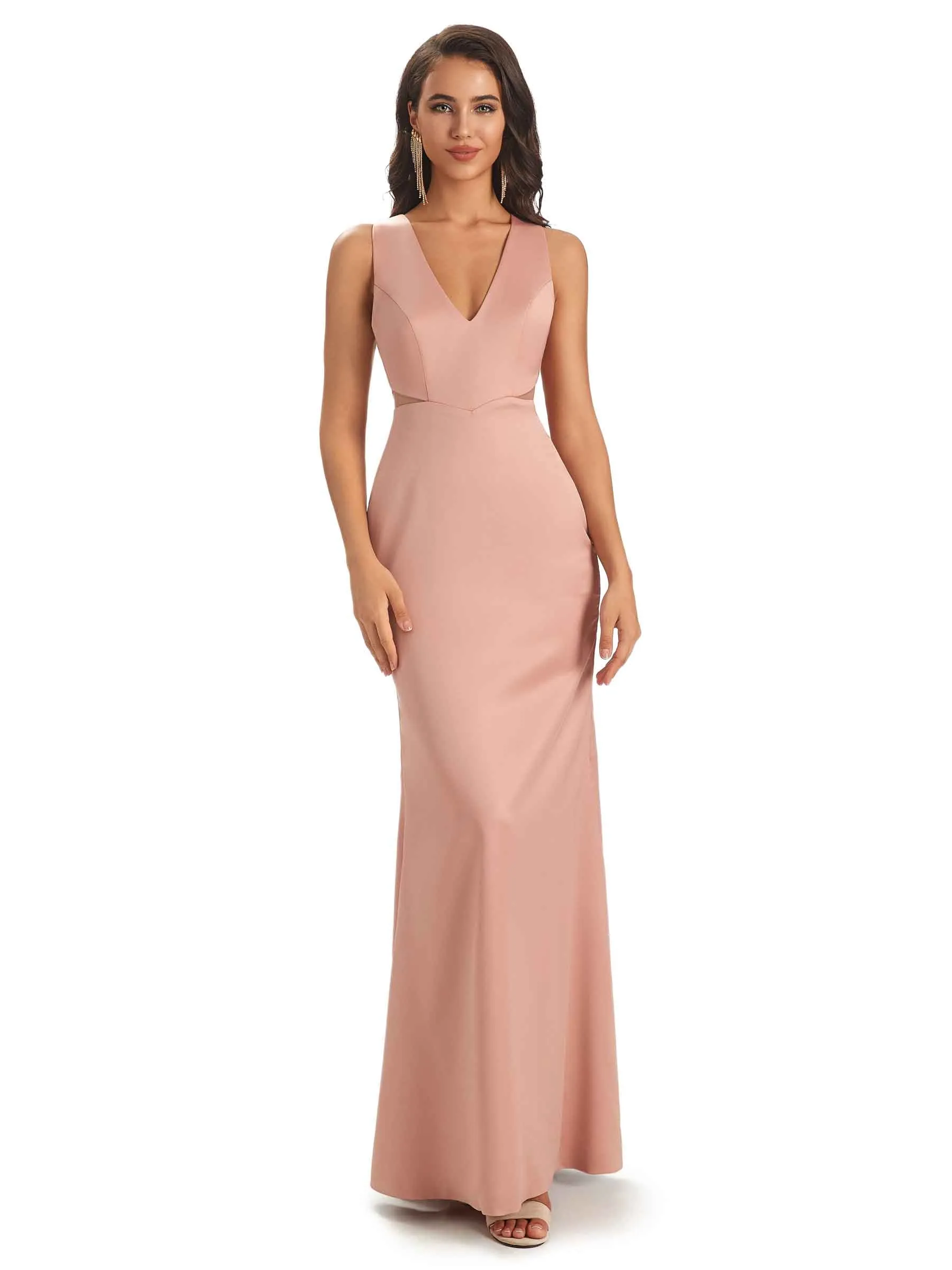 Sexy Soft Satin V-neck Floor-Length Long Mermaid Chic Modern Bridesmaid Dresses Online sold by ChicSew
